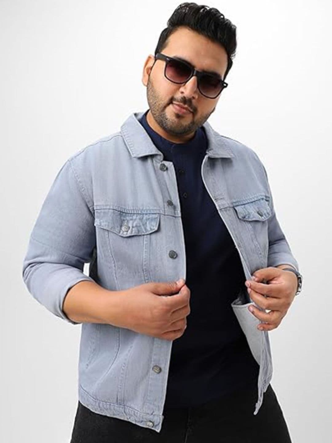 Moda Rapido Men Plus Size Spread Collar Solid Lightweight Denim Jacket - view 1