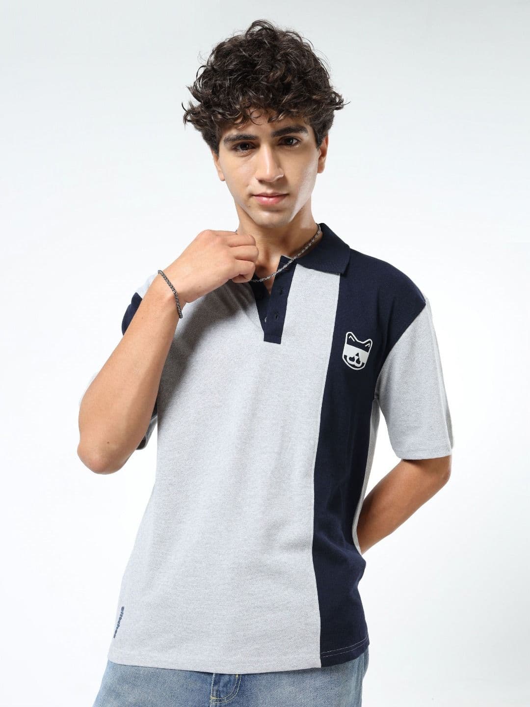 glitchez Men Colourblocked Polo Collar Relaxed Fit T-shirt - view 1