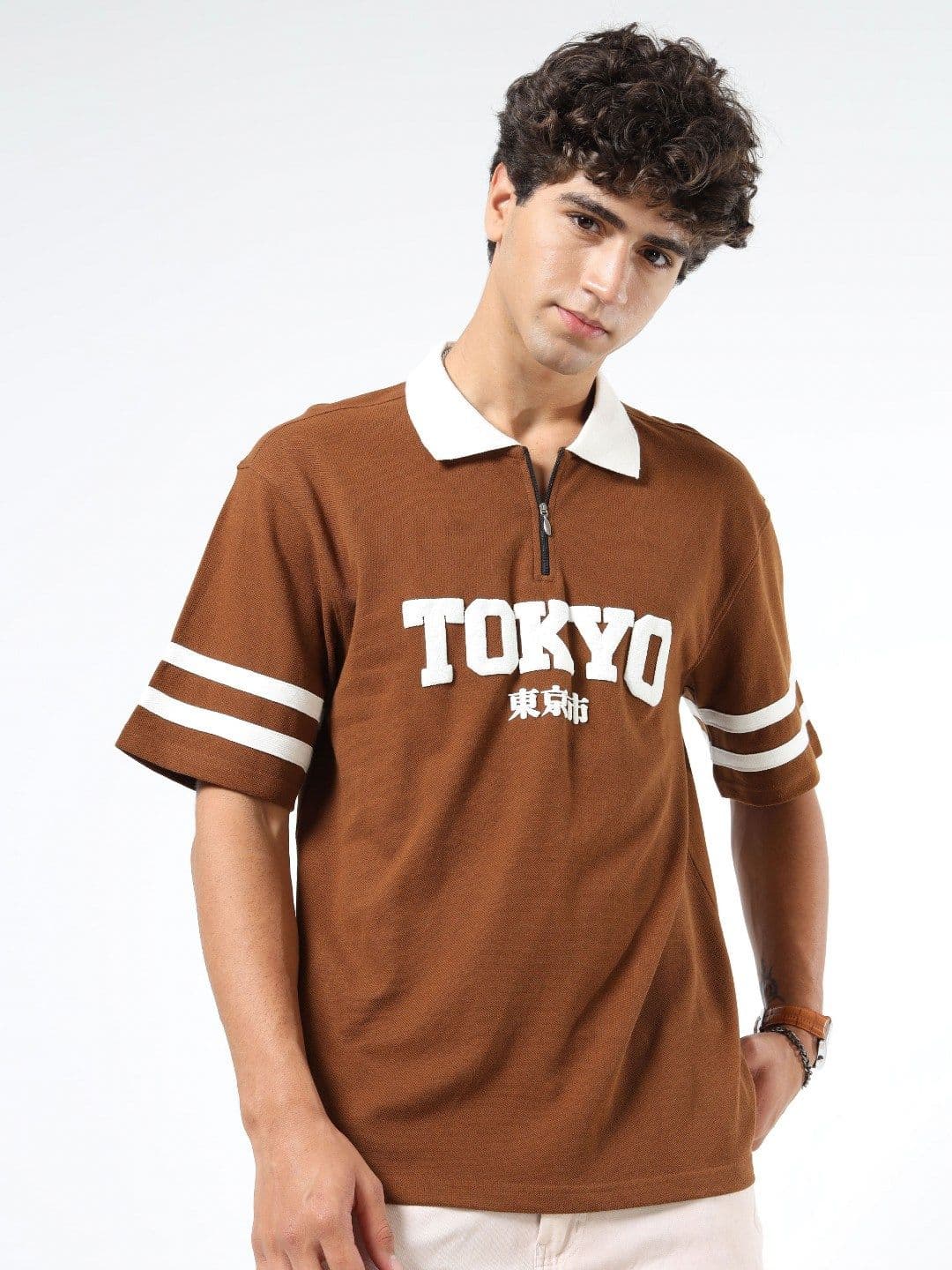 glitchez Men Typography Printed Polo Collar Relaxed Fit T-shirt - view 1