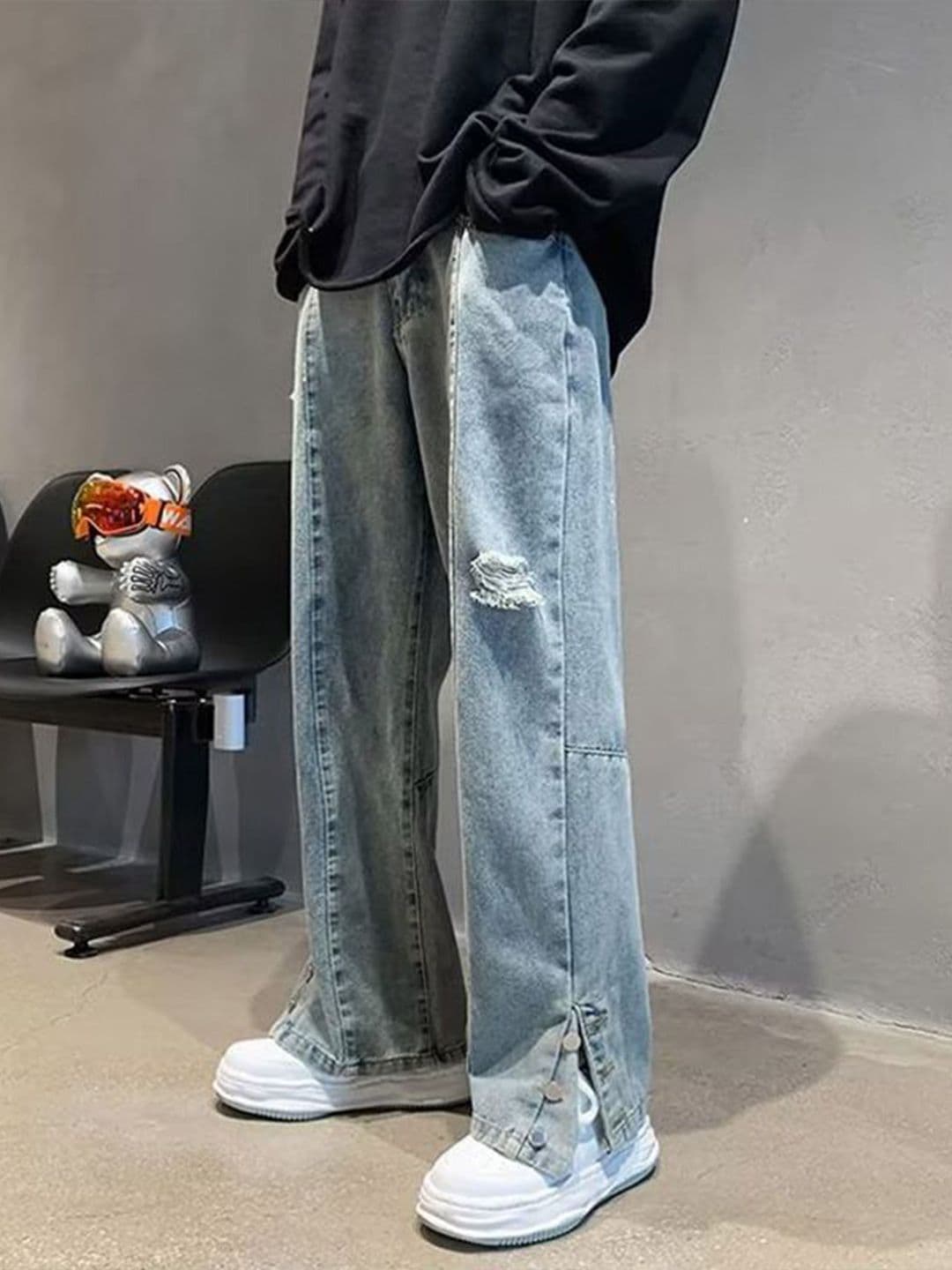 StyleCast x Revolte Men Straight Fit Mid-Rise Low Distress Light Fade Jeans - view 1