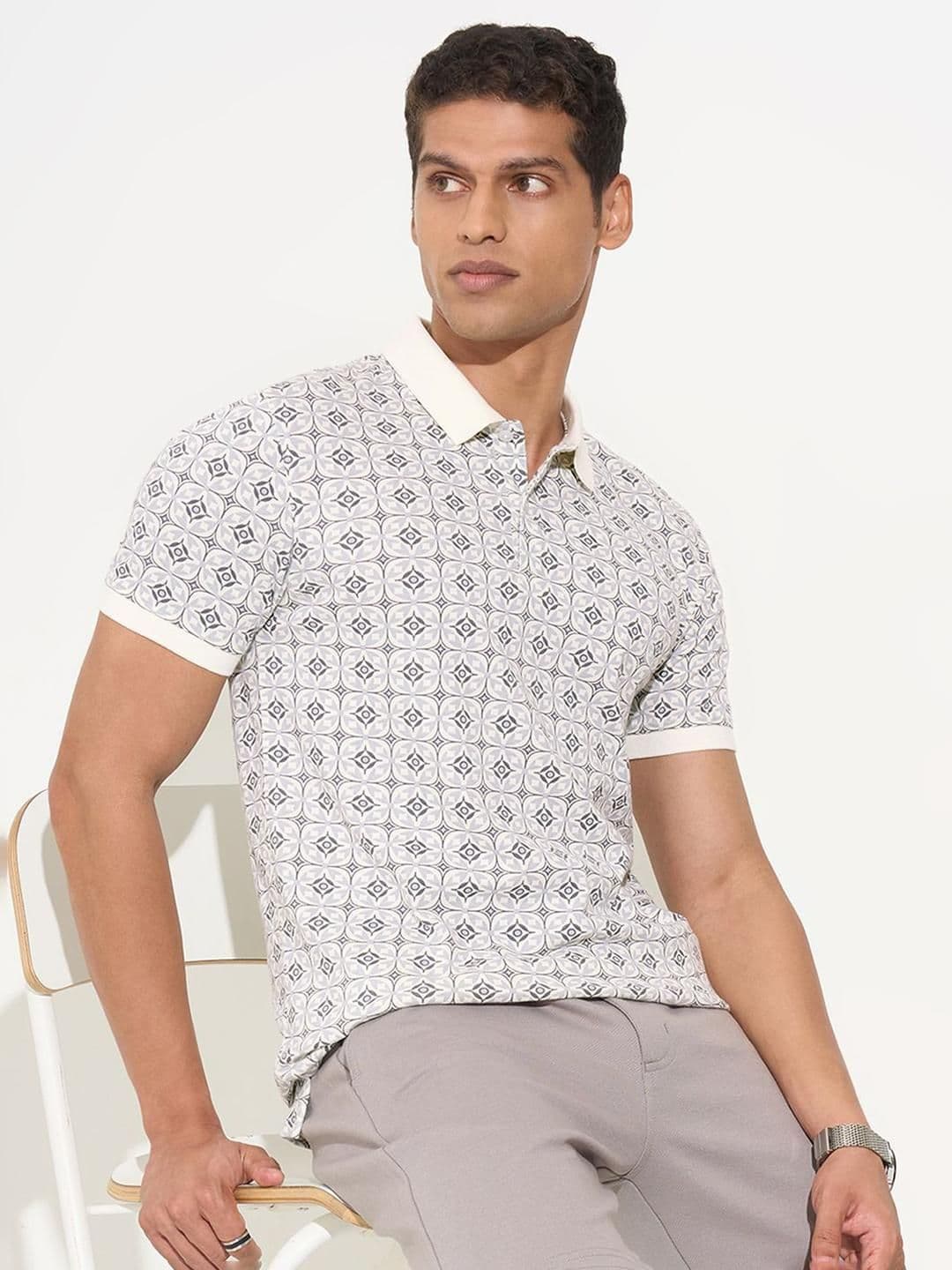 Peregrine by Pantaloons Men Printed Polo Collar Cotton T-shirt - view 1