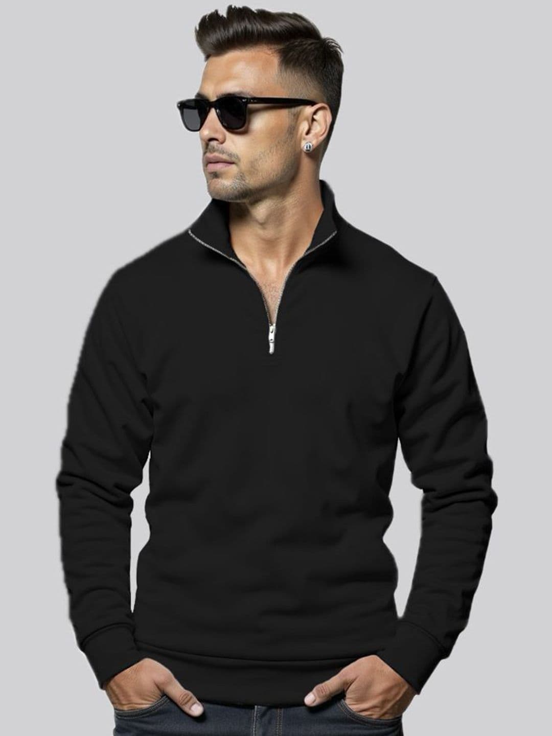 Fashion And Youth Men Solid Half Zipper Long Sleeves Sweatshirt - view 1
