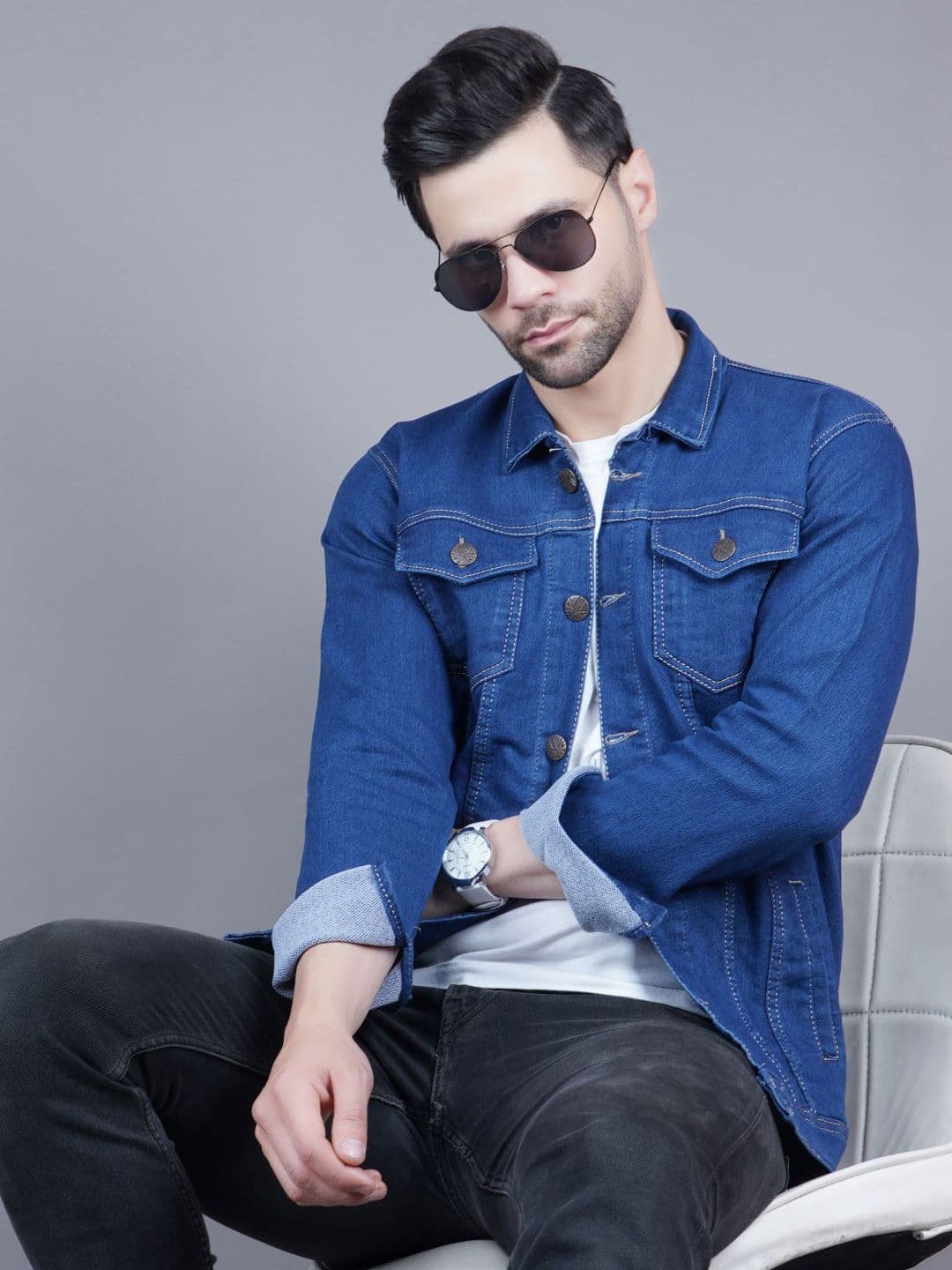 Moda Rapido Spread Collar Denim Jacket - view 1