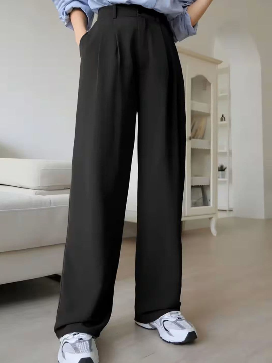 KERI PERRY Women Relaxed Straight Wide Leg High Rise Pleated Trousers - view 1