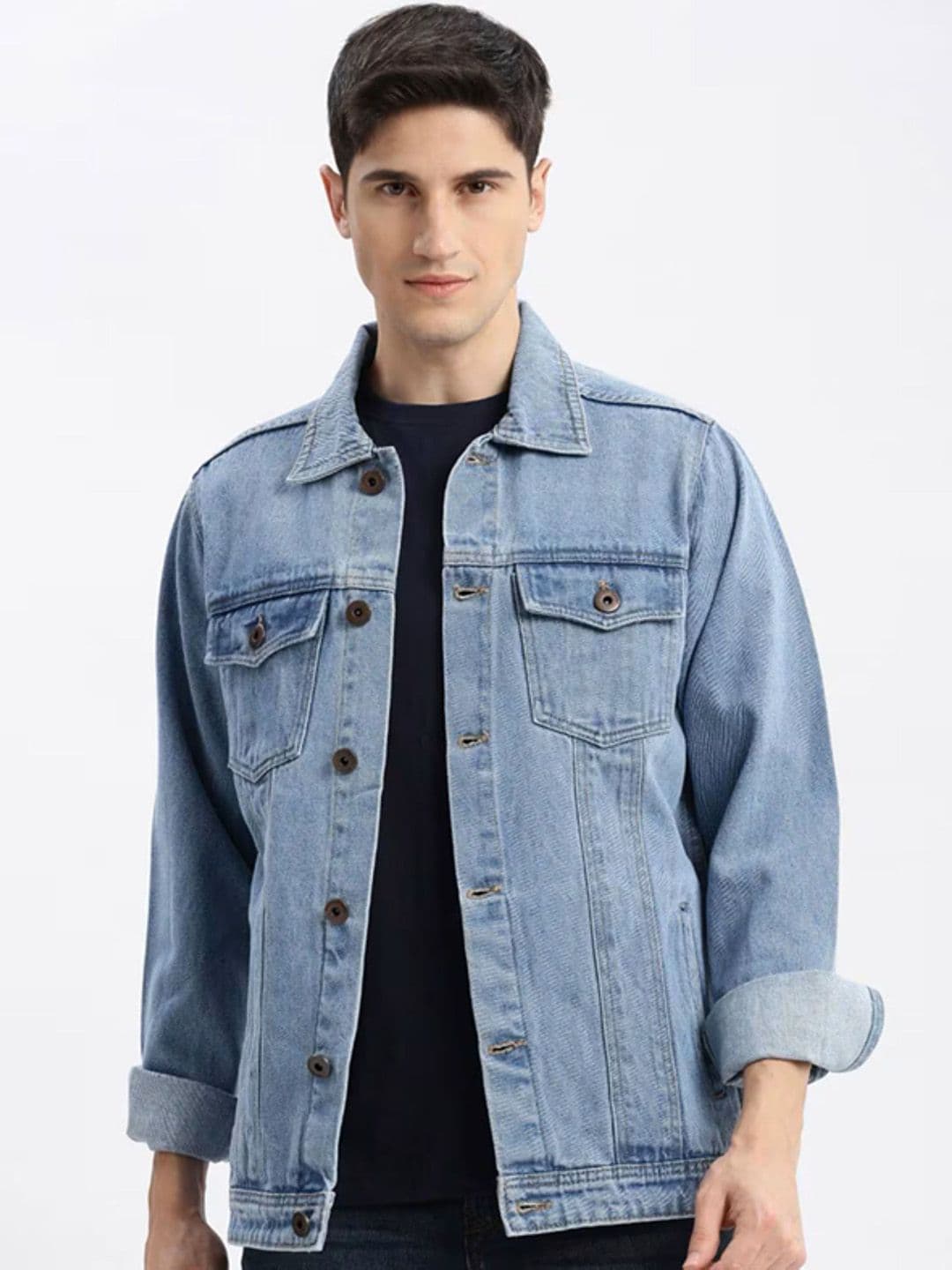Moda Rapido Spread Collar Denim Jacket - view 1