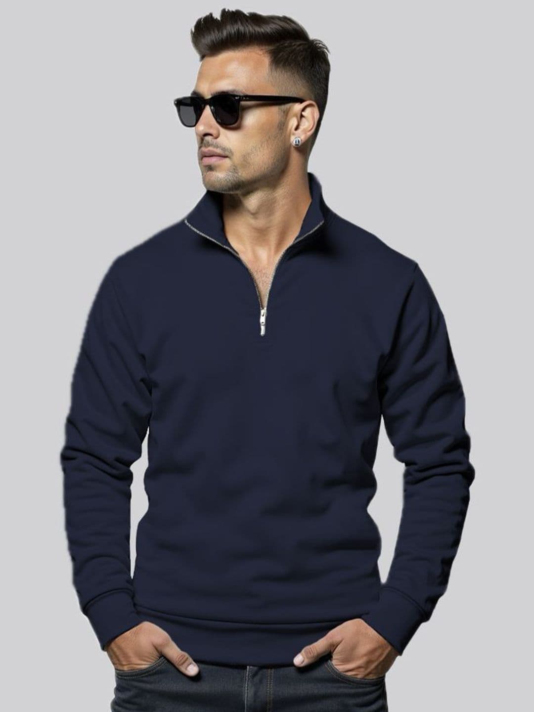 Fashion And Youth Men Half Zipper Ribbed Sweatshirt - view 1
