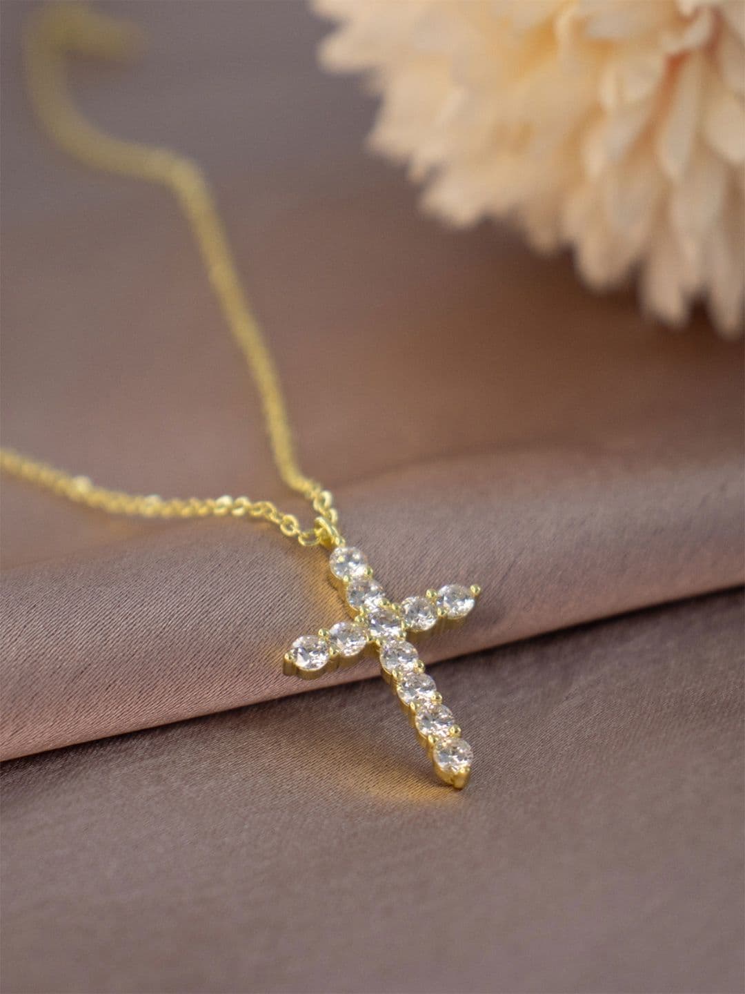 AQUASTREET 14K Gold-Plated Water-Resistant Antitarnish Zircon Stone Cross Pendant Necklace - view 1