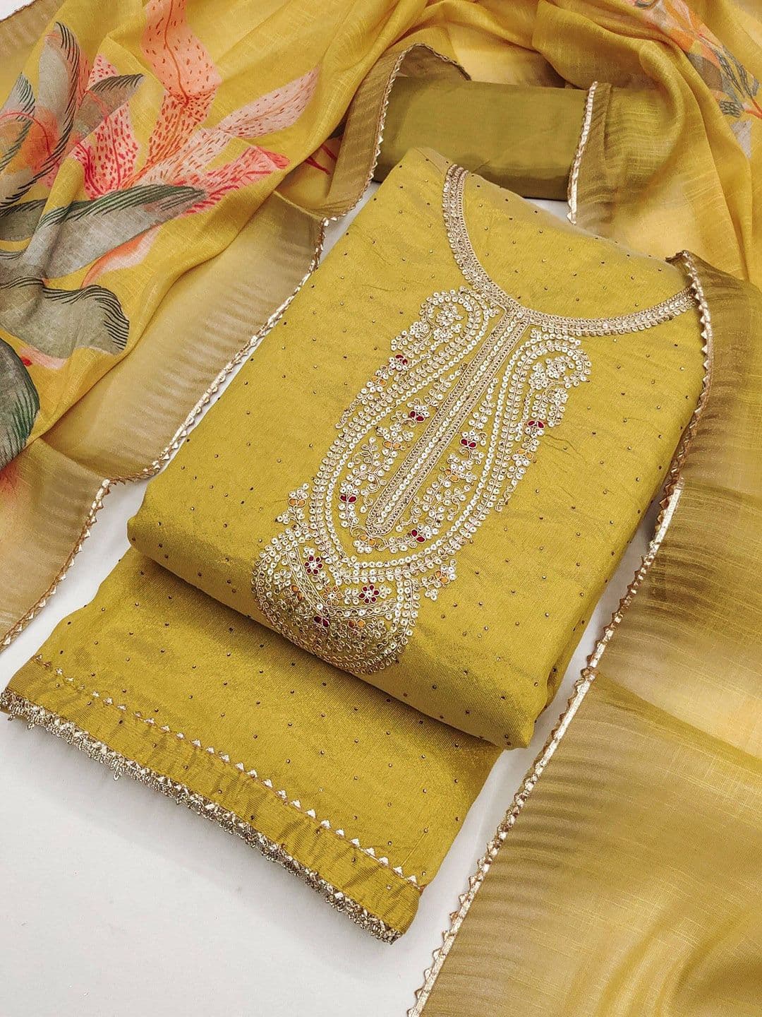 TAVAS Paisley Embroidered Sequinned Unstitched Dress Material - view 1