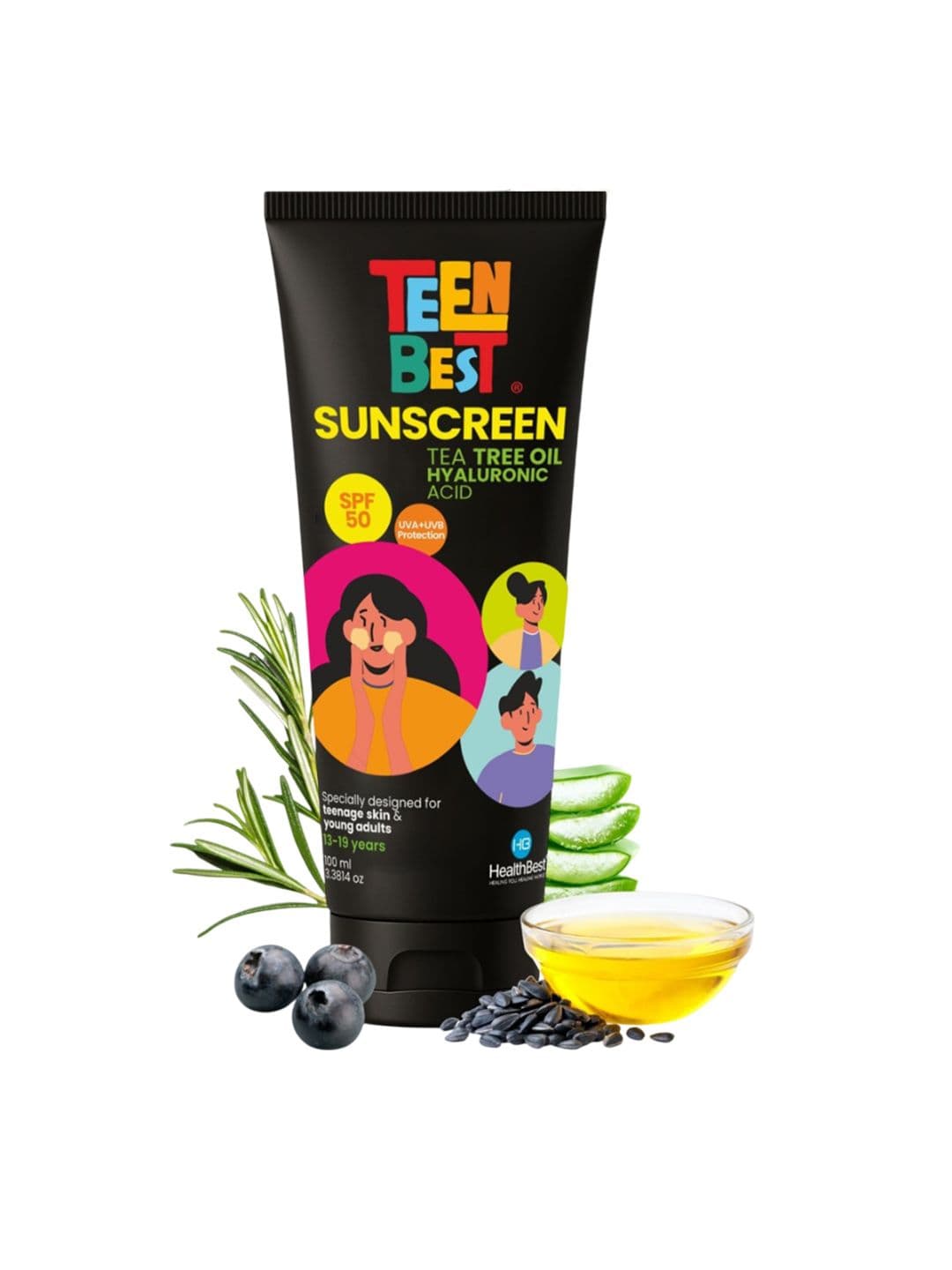HealthBest Sunscreen SPF 50 PA++++ for Teens UVA UVB & Blue Light Protection - 100ml - view 1