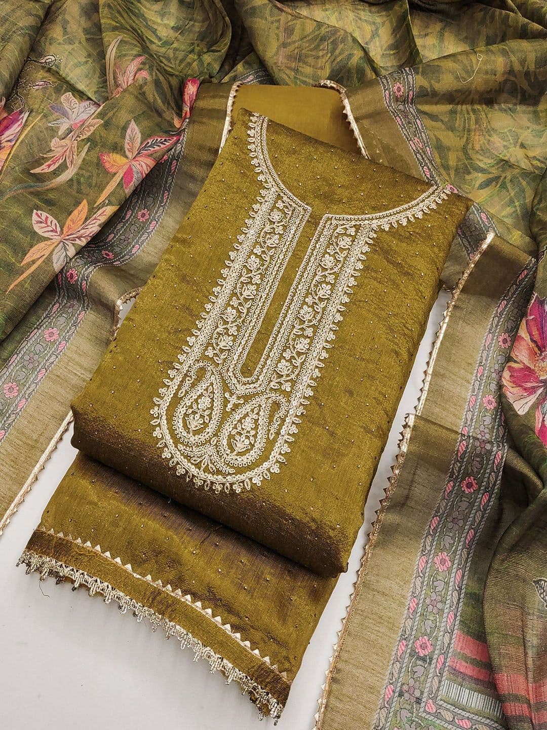 TAVAS Embroidered Sequinned Unstitched Dress Material - view 1