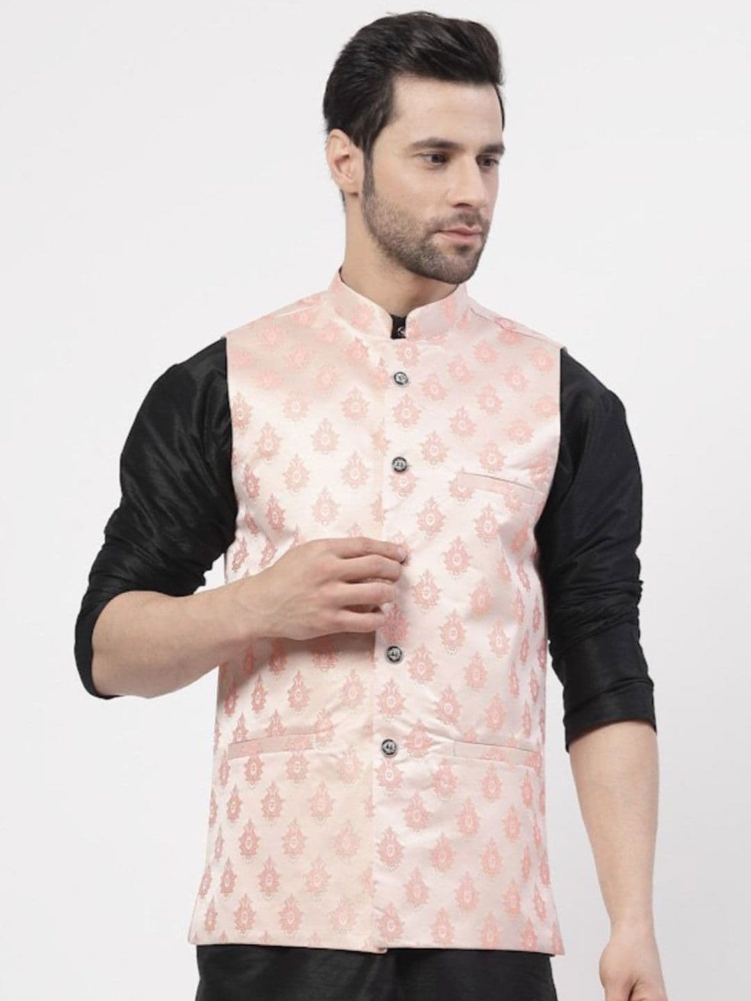 TS LIFESTYLE Men Ethnic Motif Woven Design Mandarin Collar Nehru Jacket - view 1