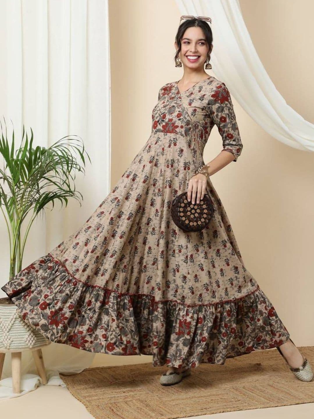 Here&Now Women Floral Printed Pure Cotton Fit & Flare Dress - view 1