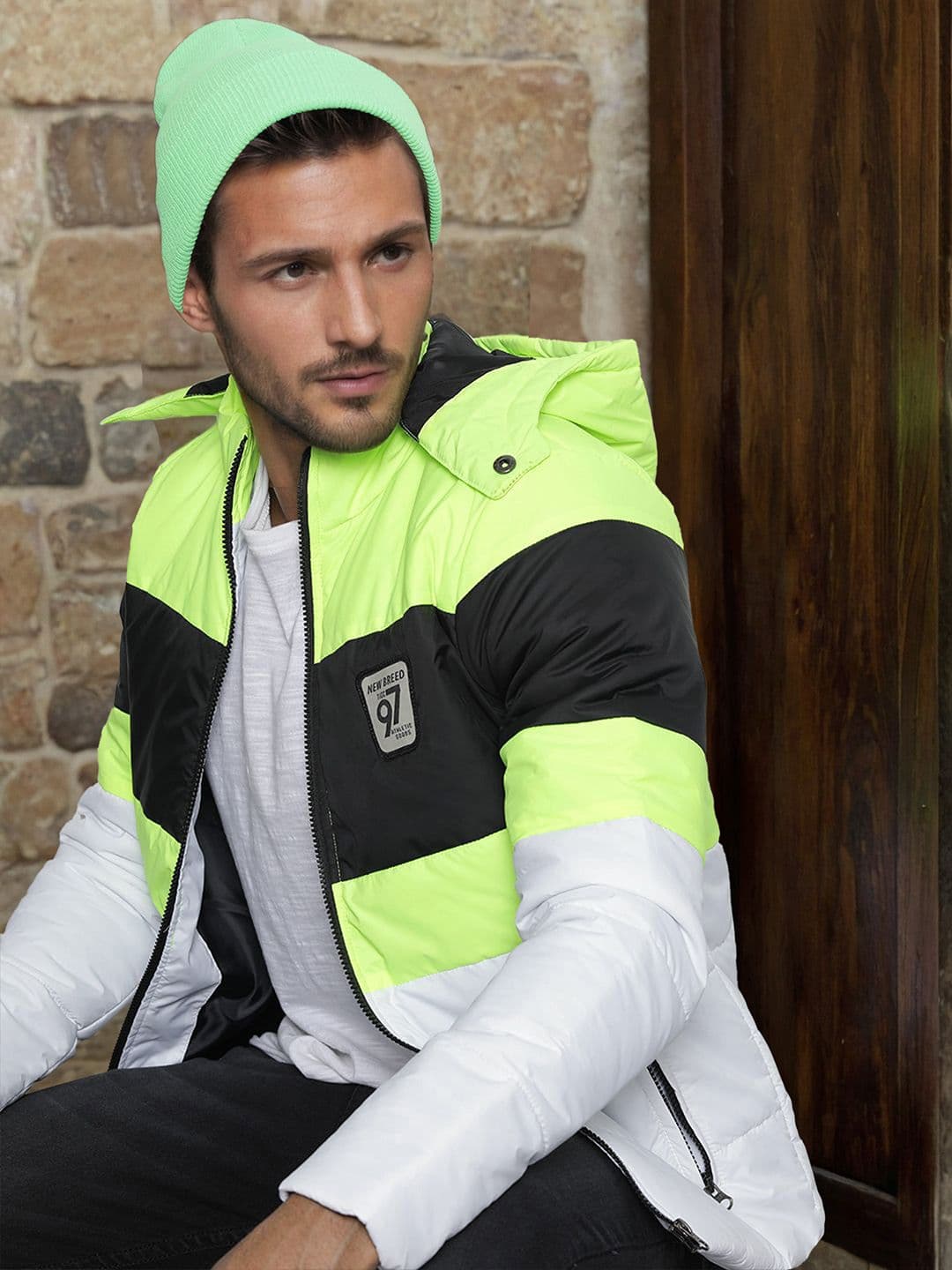 The Indian Garage Co Men Colourblock Slim Fit Puffer Jacket with Detachable Hood - view 1