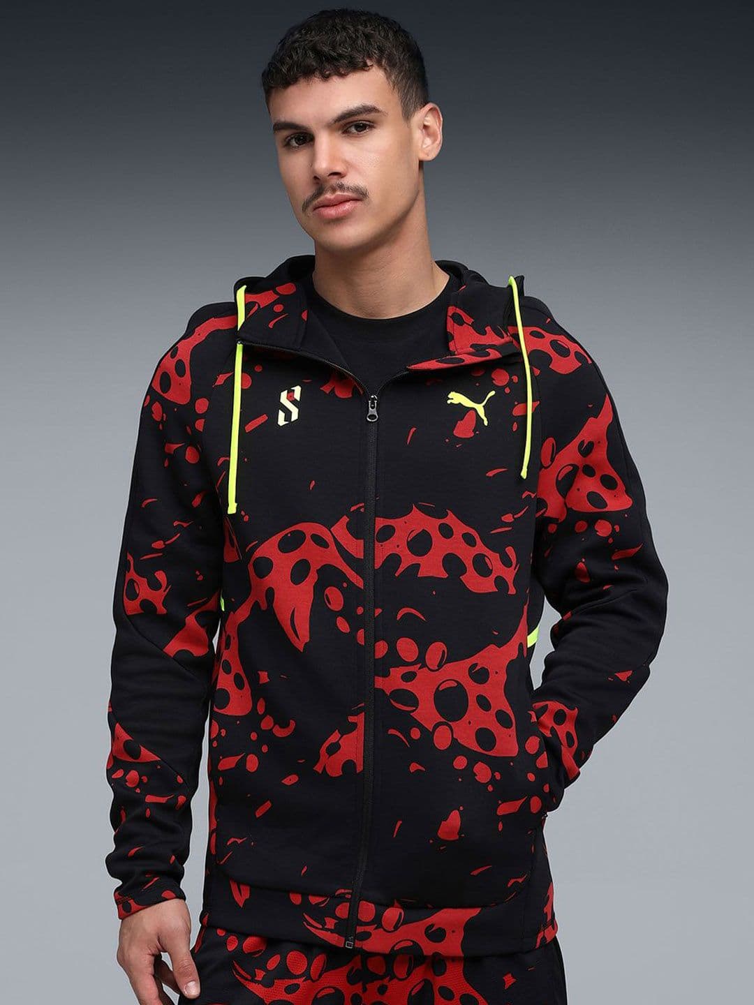 Puma Men Scoot Lab Evo Cross Hooded Slim Fit Abstract Printed Tailored Jacket - view 1