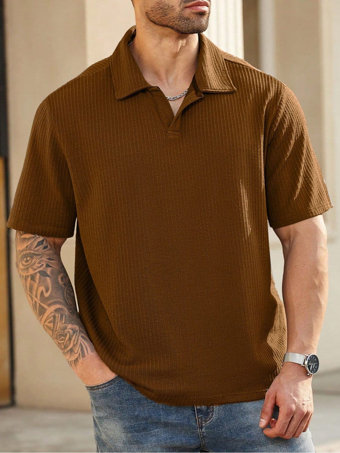 RAHI TRENDZ Men Self Design Polo Collar T-shirt - view 1