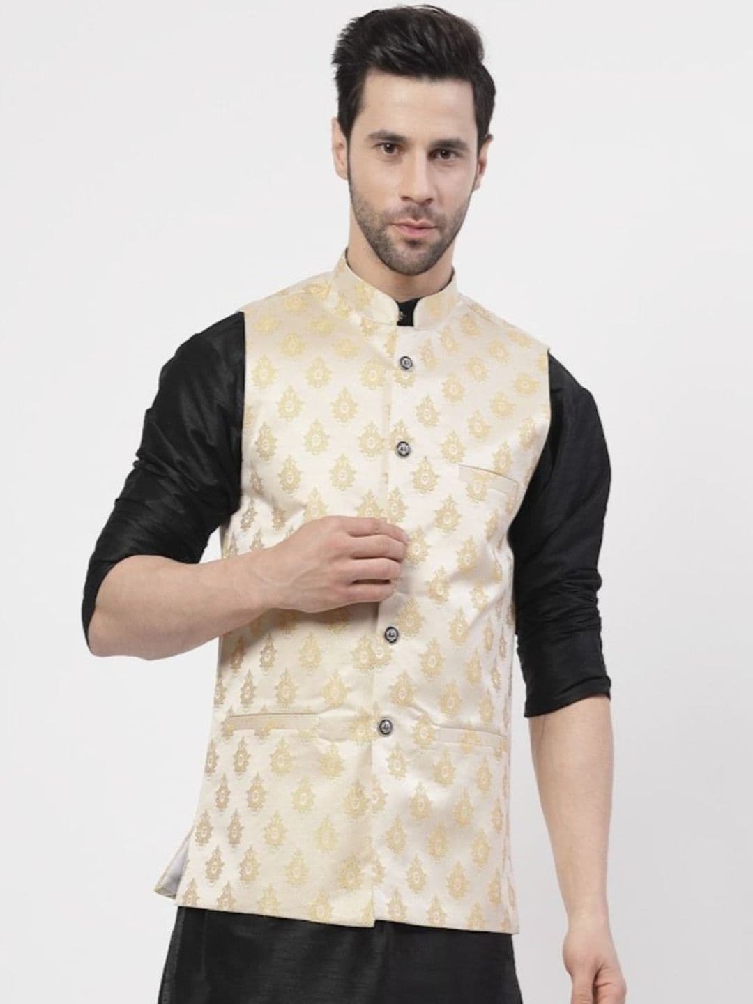 TS LIFESTYLE Men Geometric Woven Design Mandarin Collar Nehru Jacket - view 1