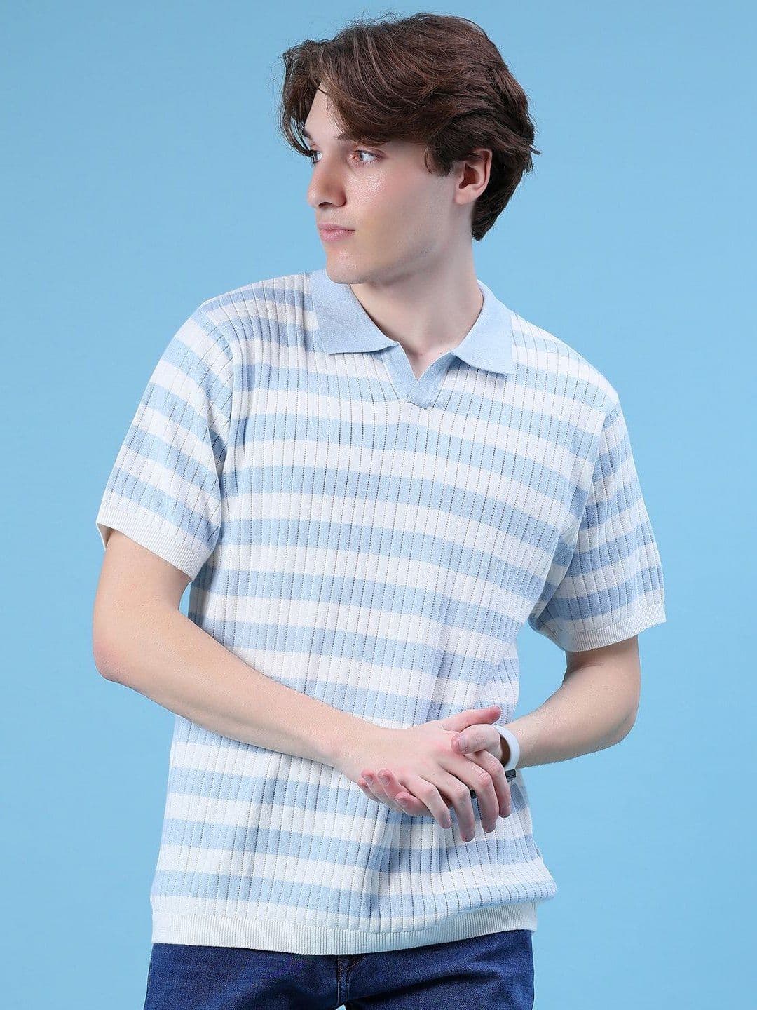 V-Mart Striped Polo Collar Cotton T-shirt - view 1