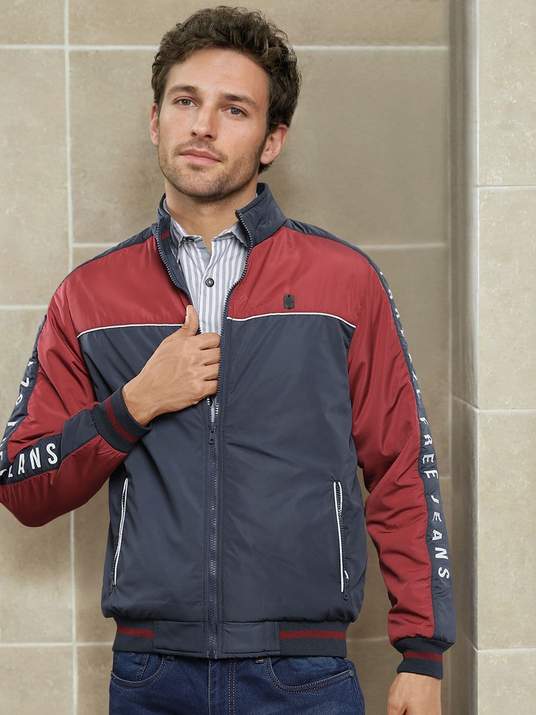 The Indian Garage Co Men Slim Fit Colourblock Zip-Front Bomber Jacket - view 1