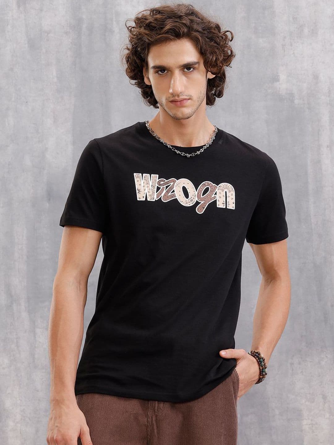 WROGN Men Typography Printed Round Neck Cotton Slim Fit T-shirt - view 1