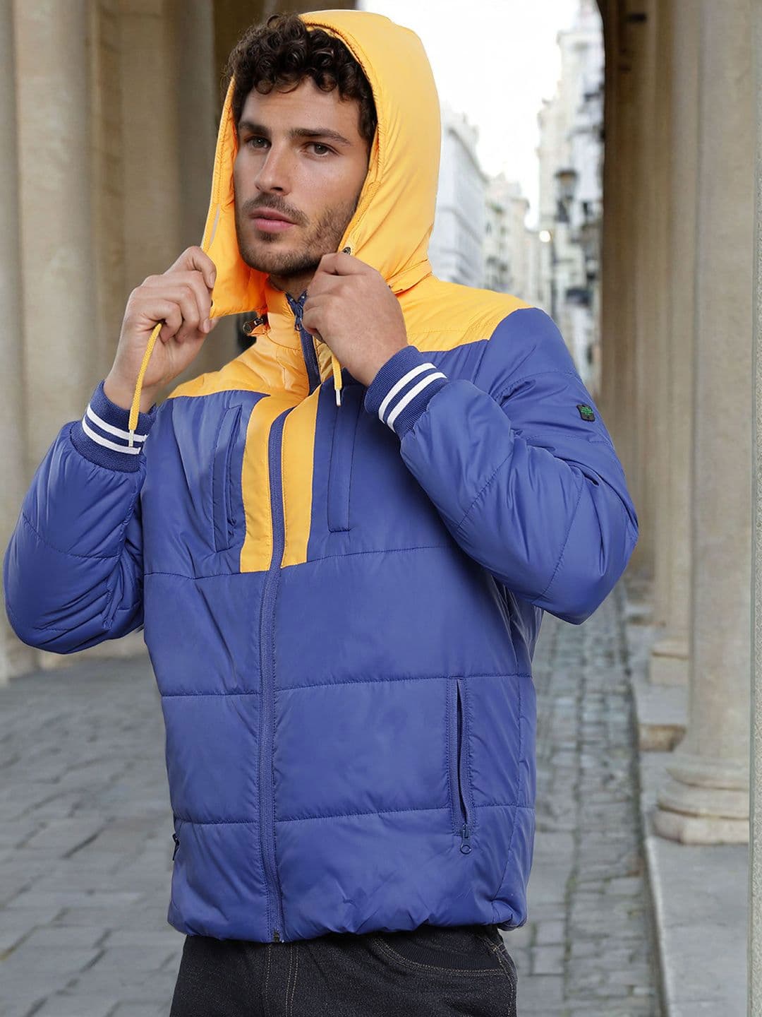 The Indian Garage Co Men Colourblock Zip-Front Hooded Puffer Jacket - view 1
