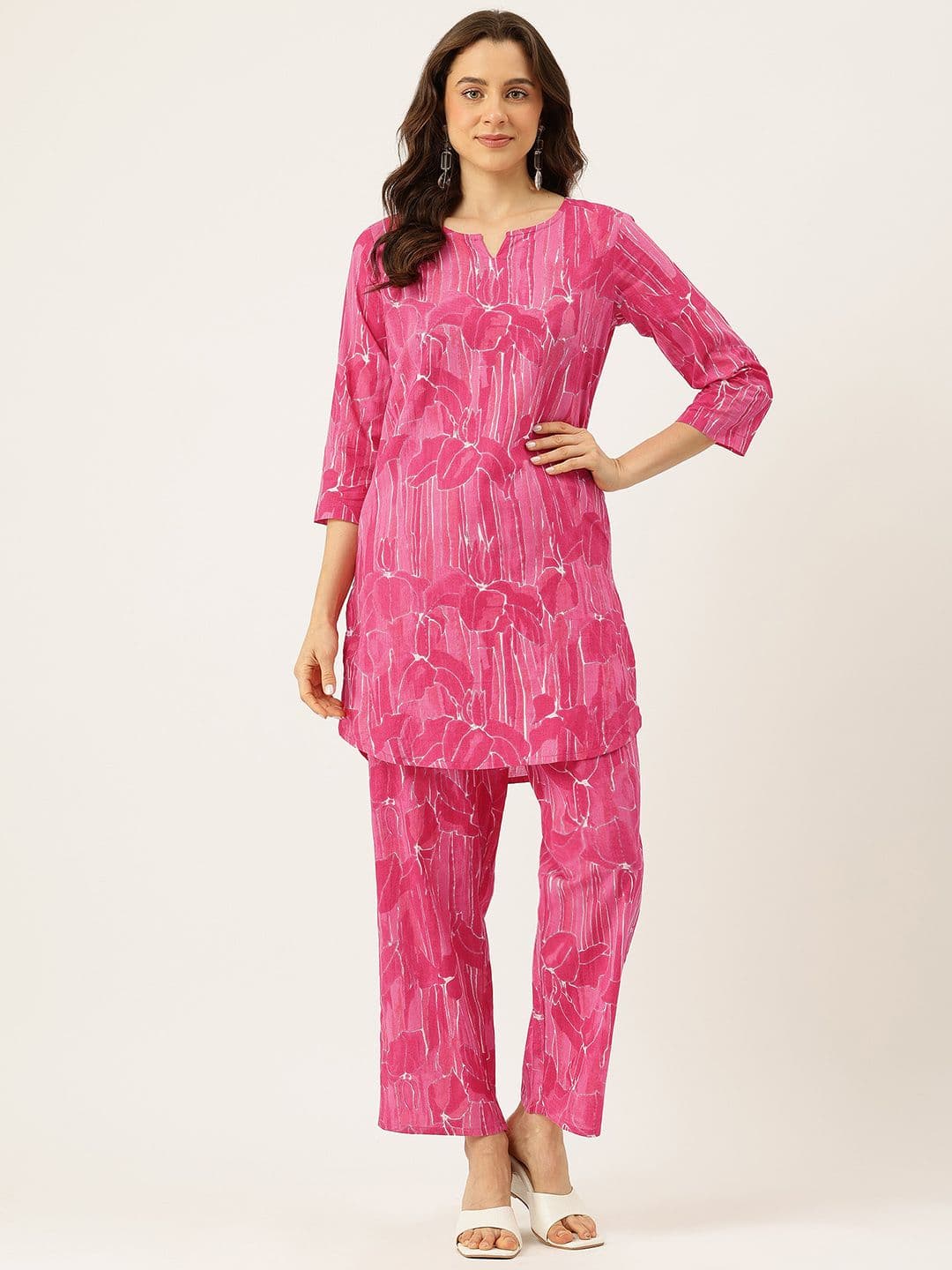 FERANOID Floral Printed Pure Cotton Tunic and Trousers Co-Ords - view 1