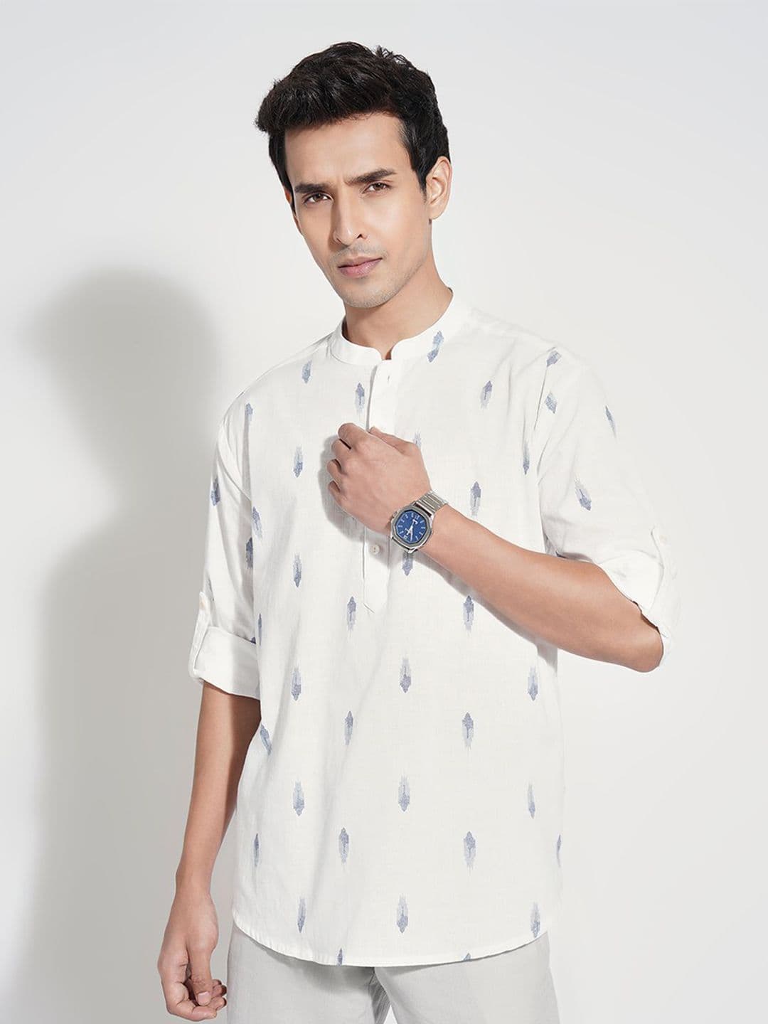 indus route by Pantaloons Men Ethnic Motifs Printed Daily Pure Cotton A-Line Kurta - view 1