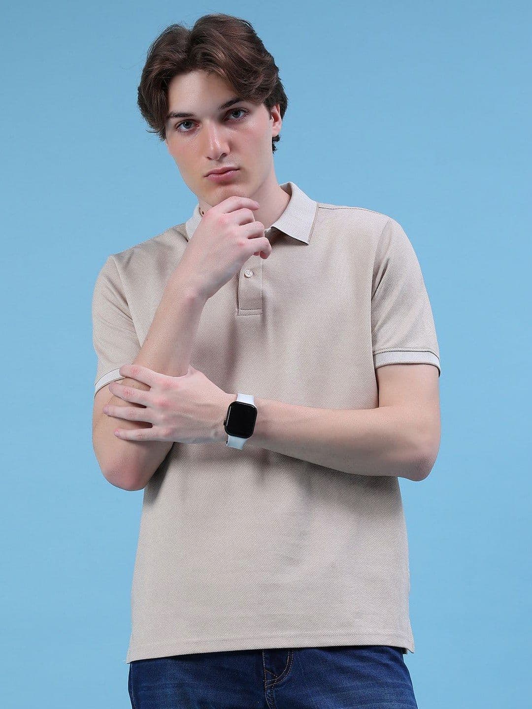 V-Mart Self Design Polo Collar Cotton T-shirt - view 1