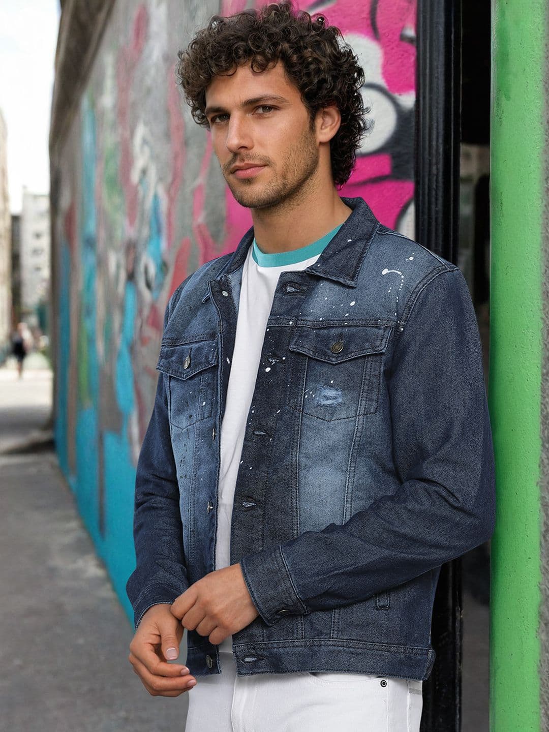 The Indian Garage Co Men Blue Woven Denim Jacket - view 1