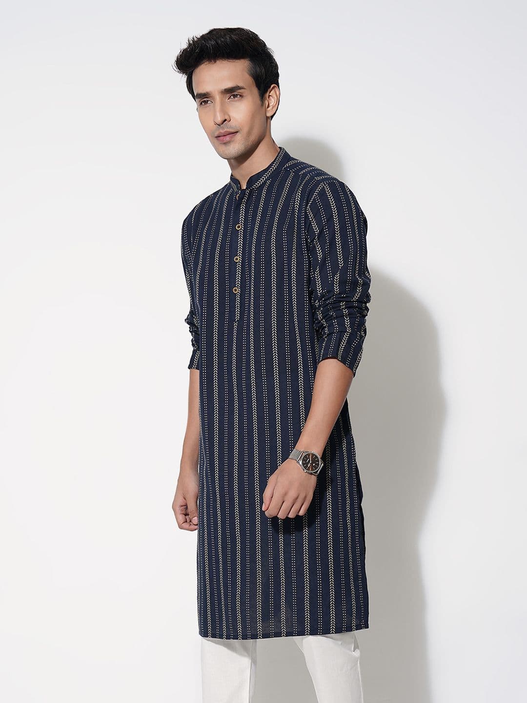 indus route by Pantaloons Floral Printed Thread Work Cotton Pathani Kurta - view 1