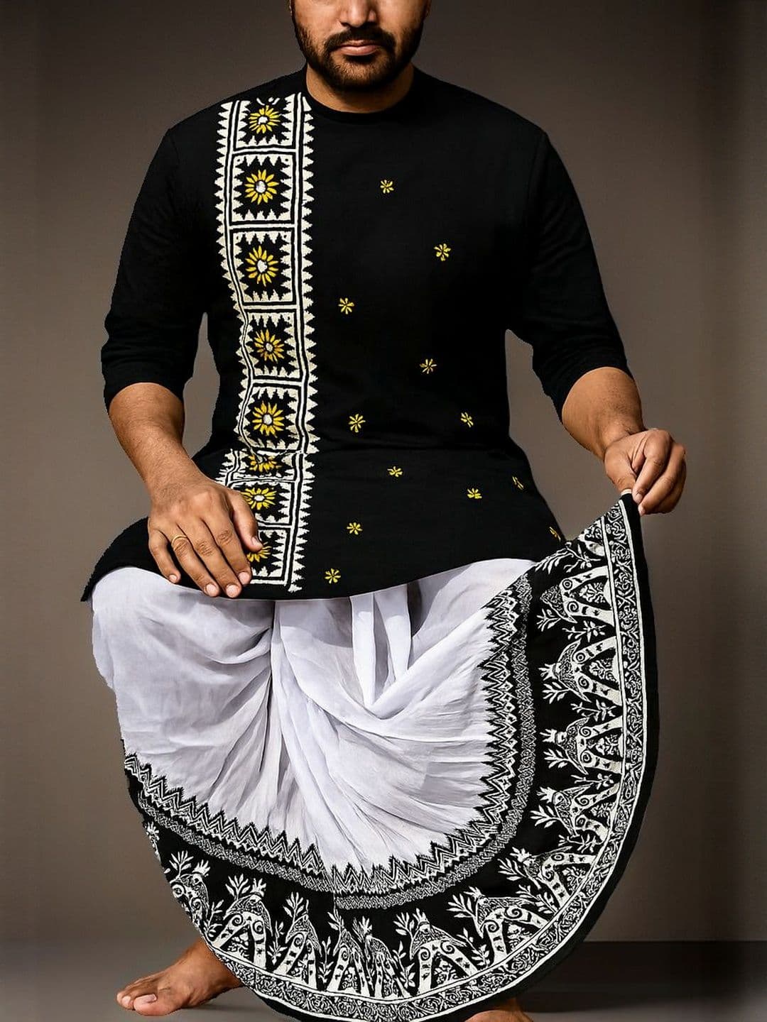 AMIT ONLINE Men Printed Dupion Silk Mour Puccho Dhoti - view 1
