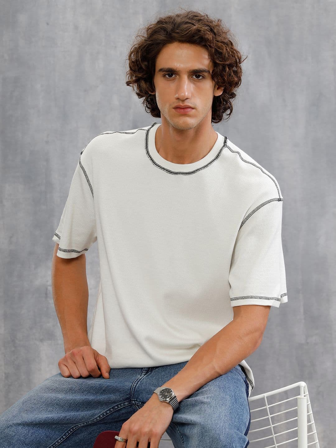 WROGN Drop Shoulder Sleeves Pure Cotton Oversized T-Shirt - view 1