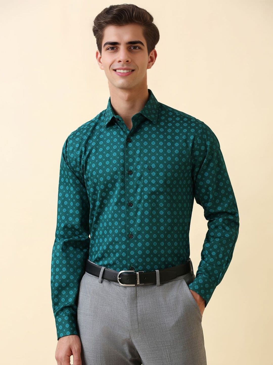 Allen Solly Men Slim Fit Geometric Printed Spread Collar Pure Cotton Formal Shirt - view 1