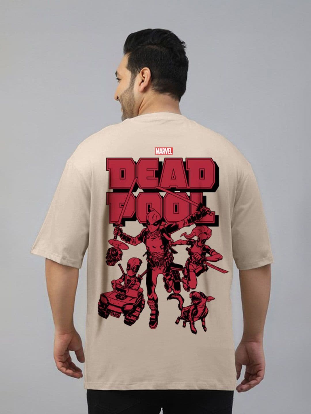 VEIRDO Men Plus Size Deadpool Graphic Printed Round Neck Cotton T-shirt - view 1