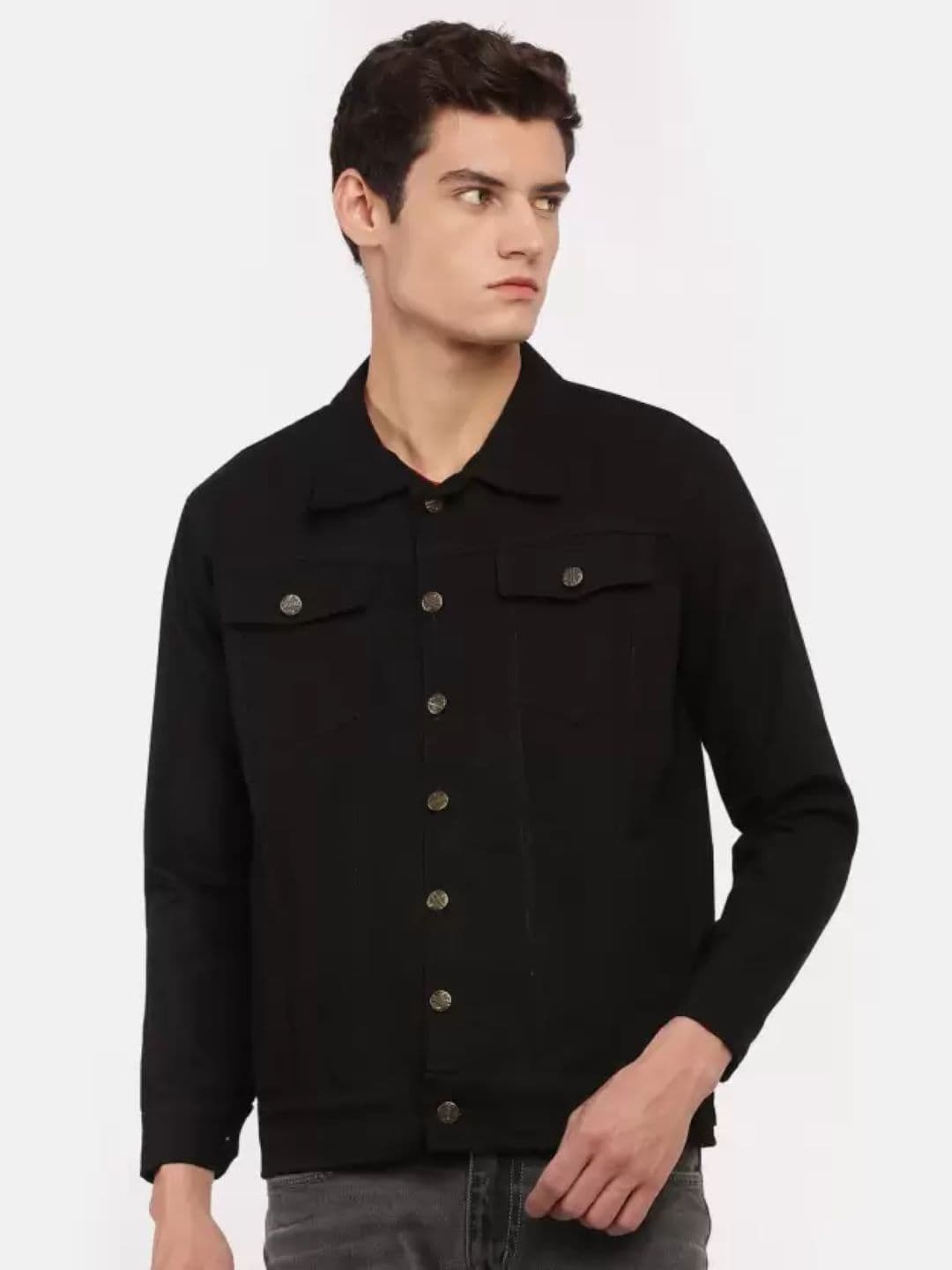MaverIQ Men Spread Collar Solid Denim Jacket - view 1