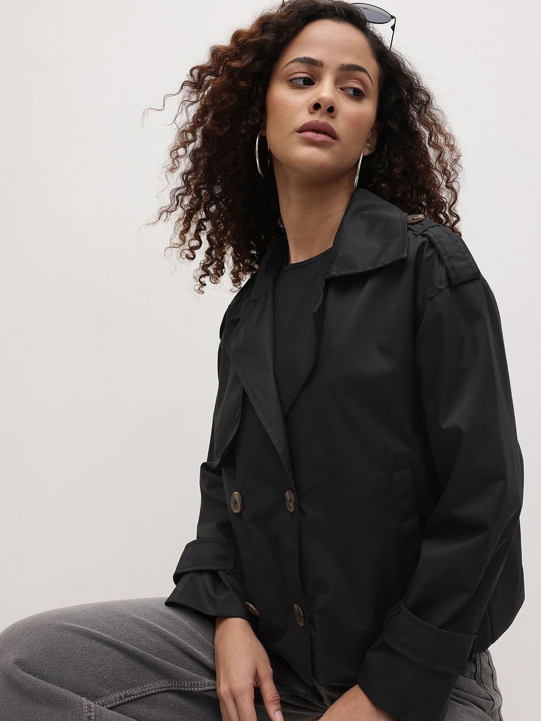 The Roadster Life Co. Double-Breasted Notched Lapel Collar Crop Tailored Jacket - view 1