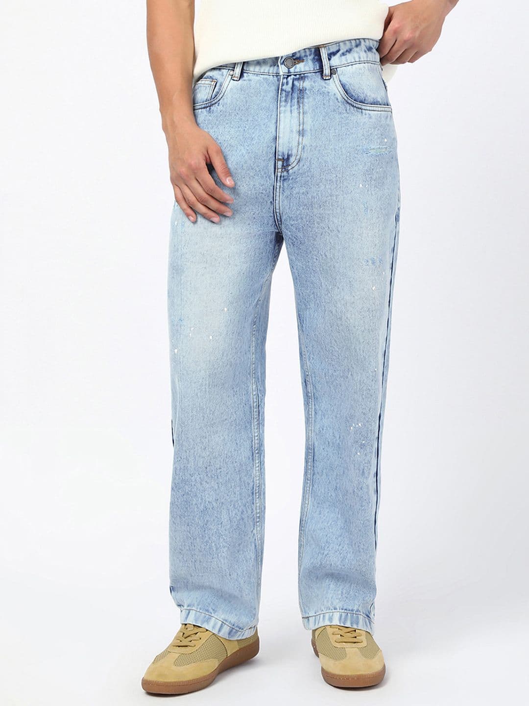 Bewakoof Men Blue Washed Straight Fit Pure Cotton Jeans - view 1