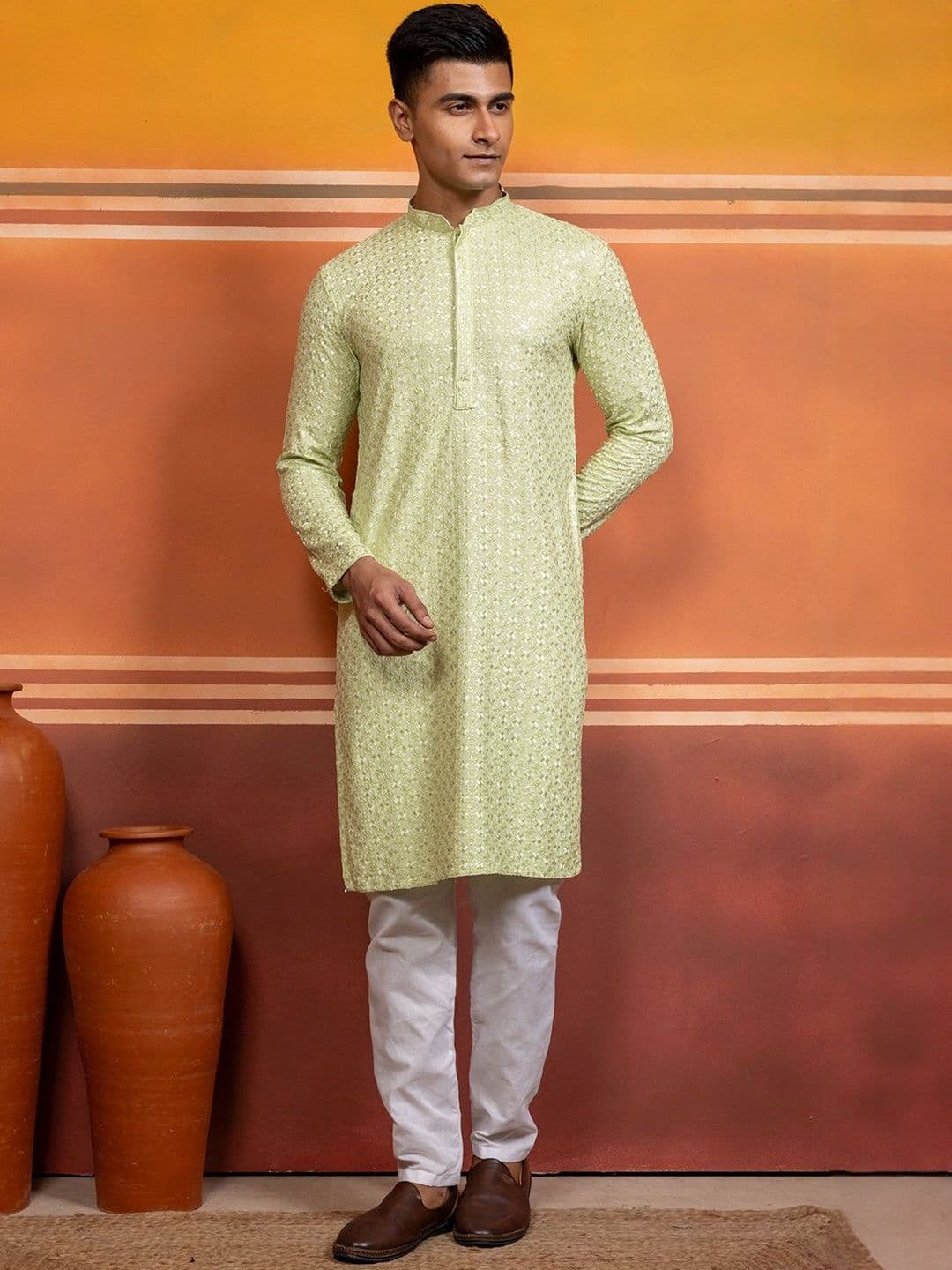 PulseIQ Men Embellished Cotton Silk Straight Kurtas - view 1