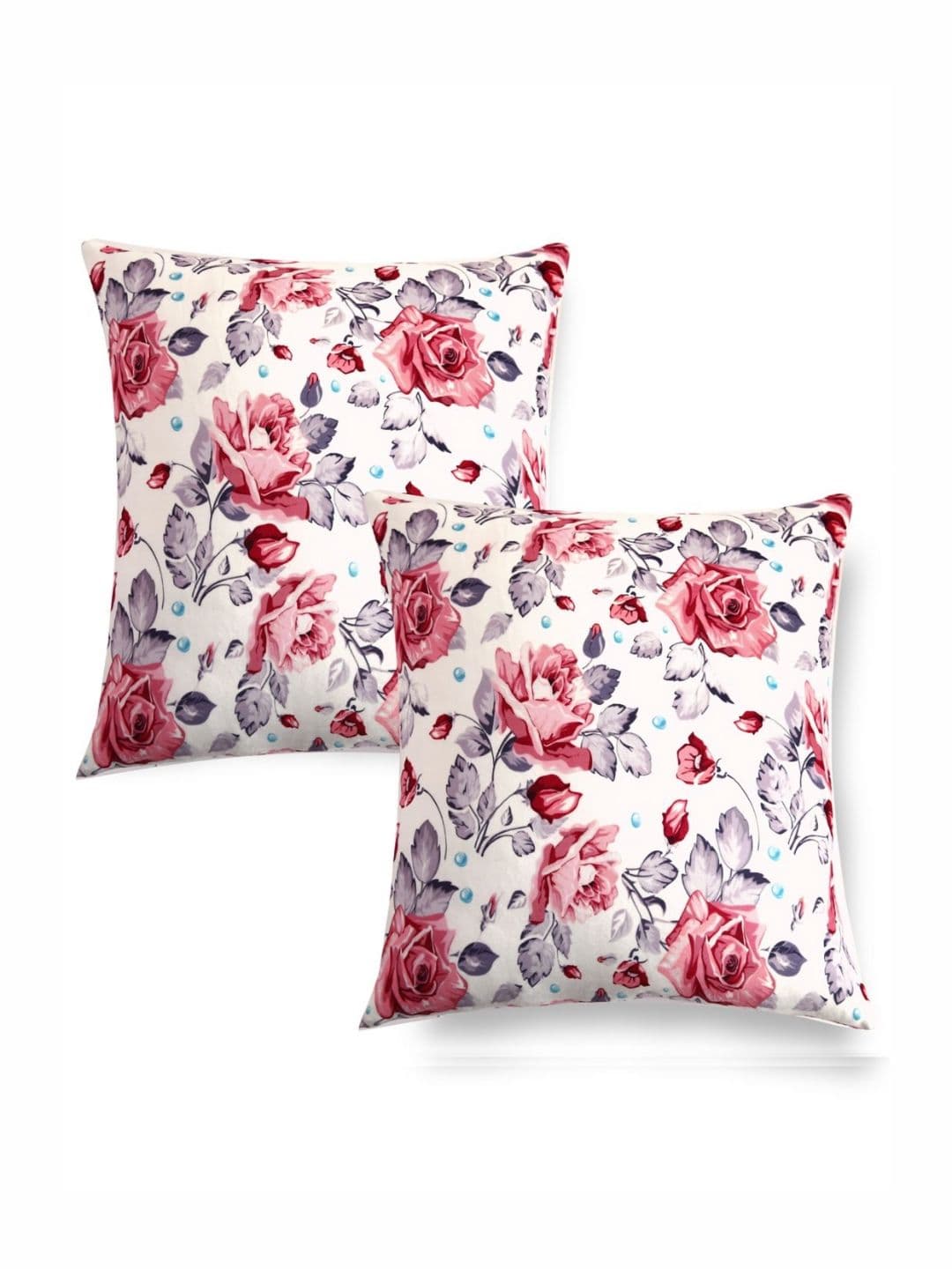 HOKIPO Red & White 2 Pieces Floral Velvet Square Cushion Covers - view 1