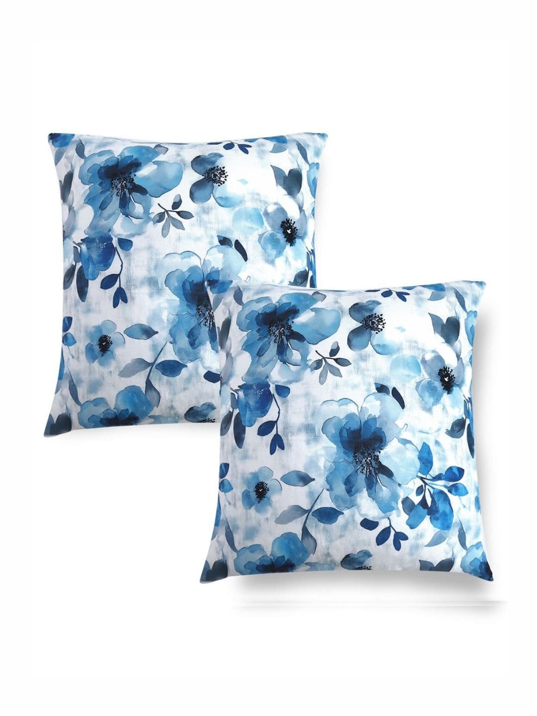 HOKIPO Blue & White 2 Pieces Floral Velvet Square Cushion Covers - view 1