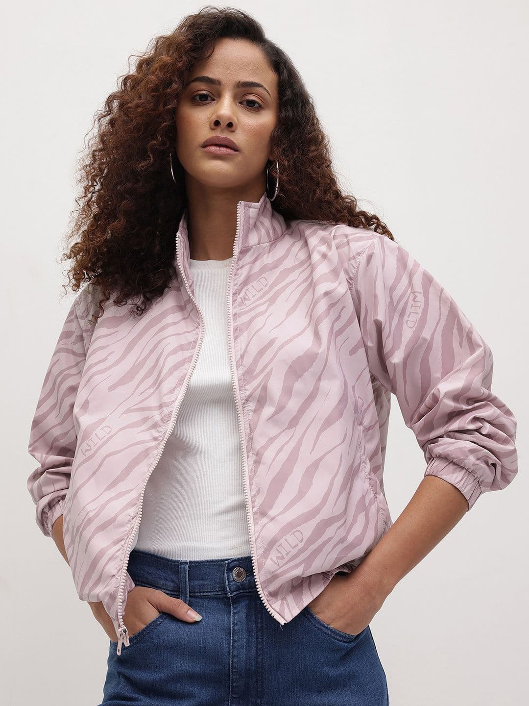 The Roadster Life Co. Zebra Print Mock Collar Bomber Jacket - view 1