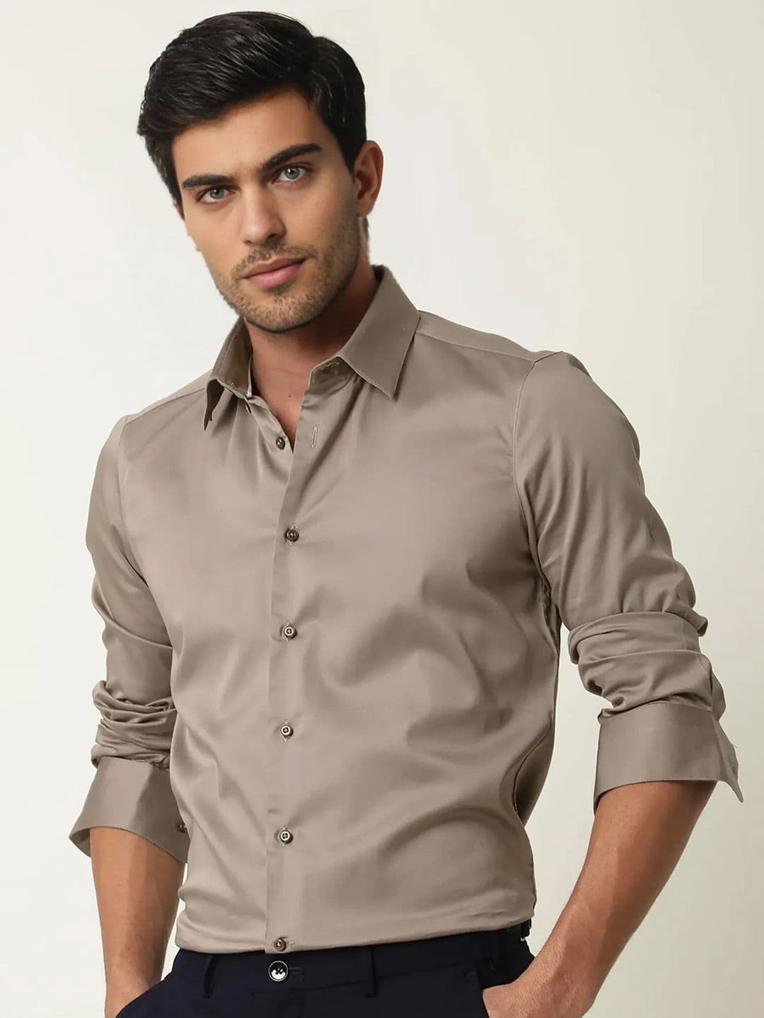 MISCHIEF MONKEY Men Solid Spread Collar Cotton Formal Shirt - view 1