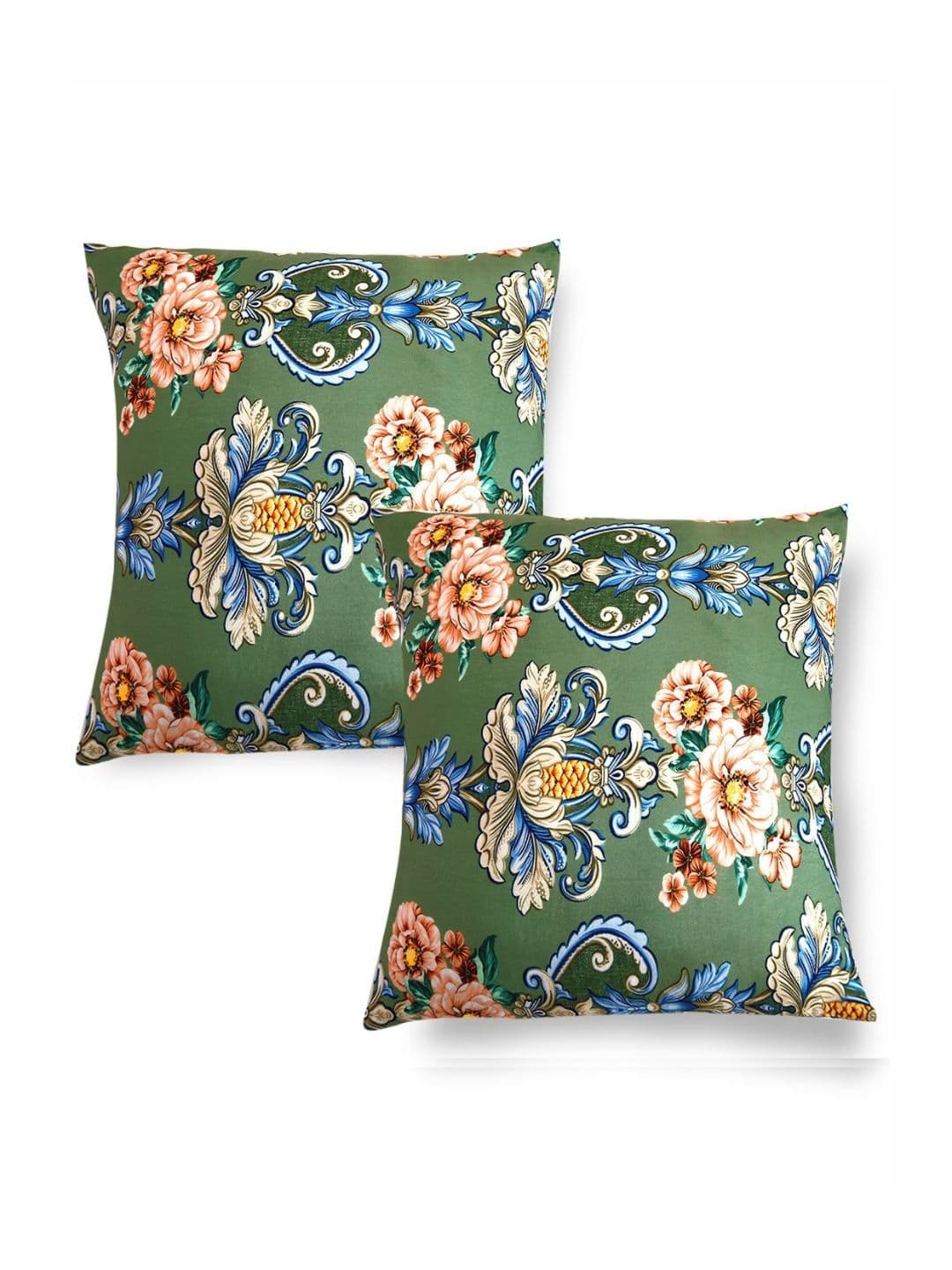 HOKIPO Green & Blue 2 Pieces Floral Velvet Square Cushion Covers - view 1