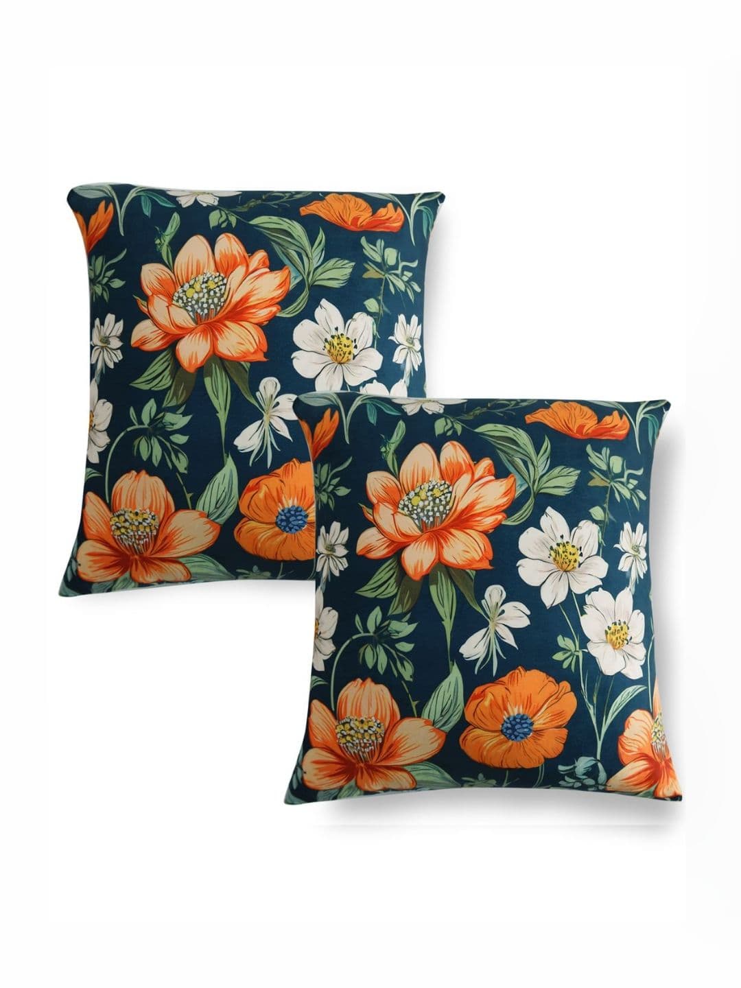 HOKIPO Teal & White 2 Pieces Floral Velvet Square Cushion Covers - view 1
