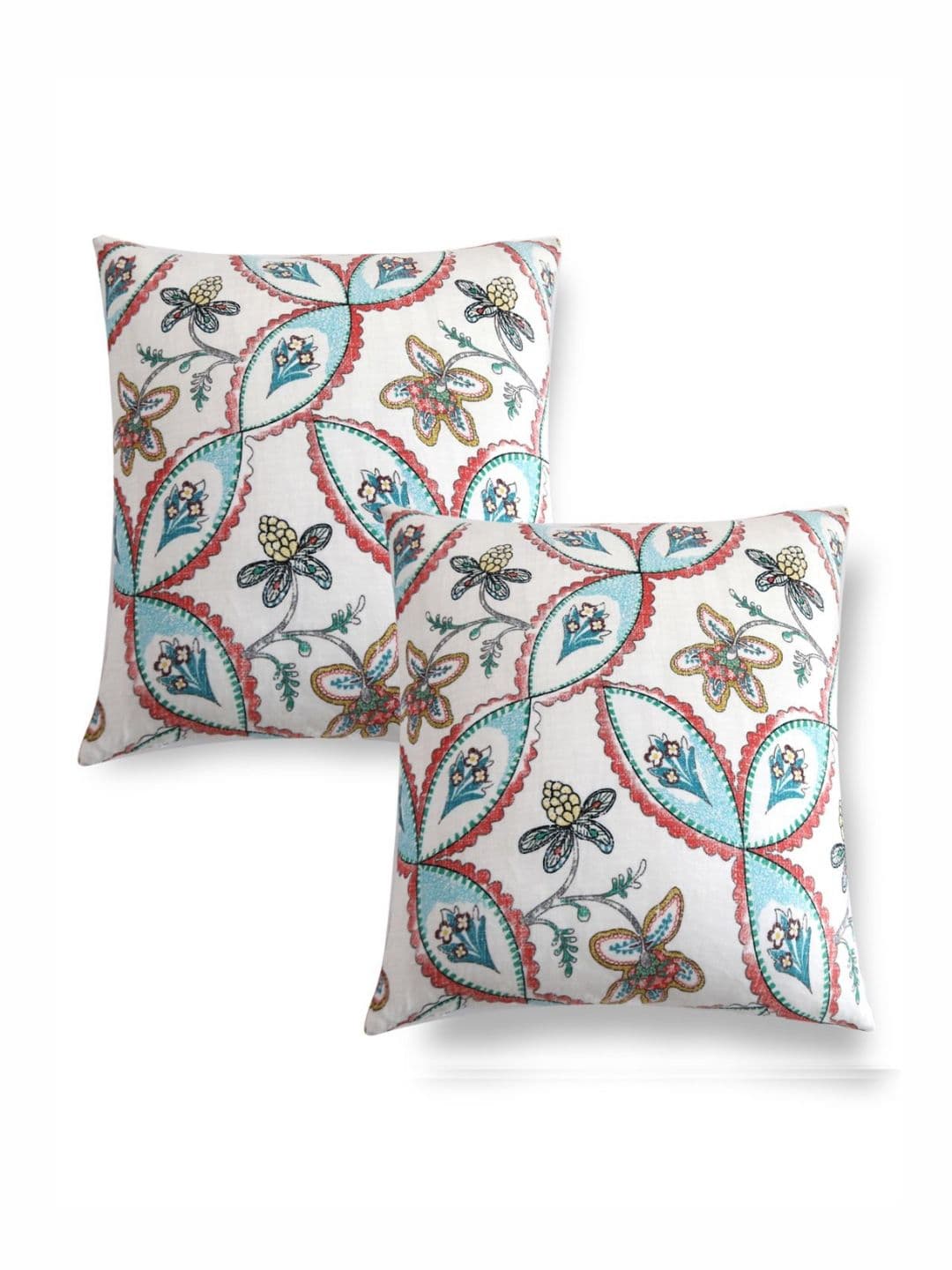 HOKIPO Beige & Blue 2 Pieces Floral Velvet Square Cushion Covers - view 1