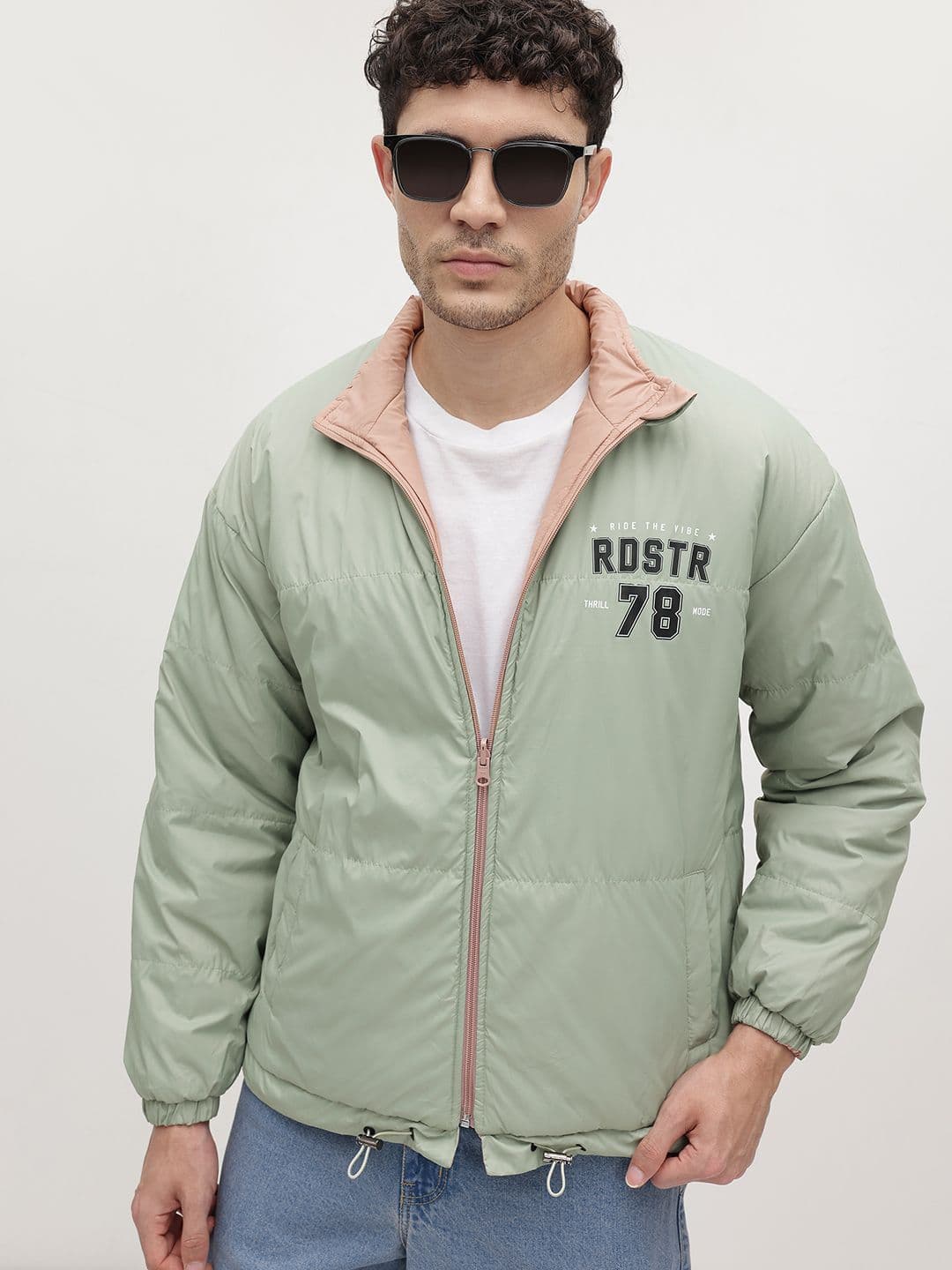 The Roadster Lifestyle Co. Typography Detail Mock Collar Reversible Padded Jacket - view 1