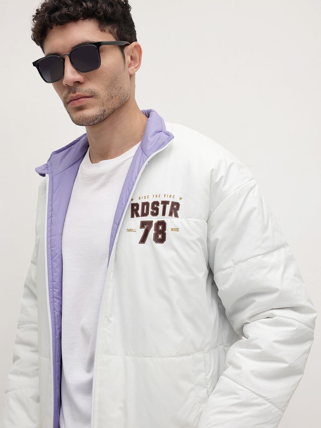 The Roadster Life Co. Typography Printed Mock Collar Reversible Padded Jacket - view 1