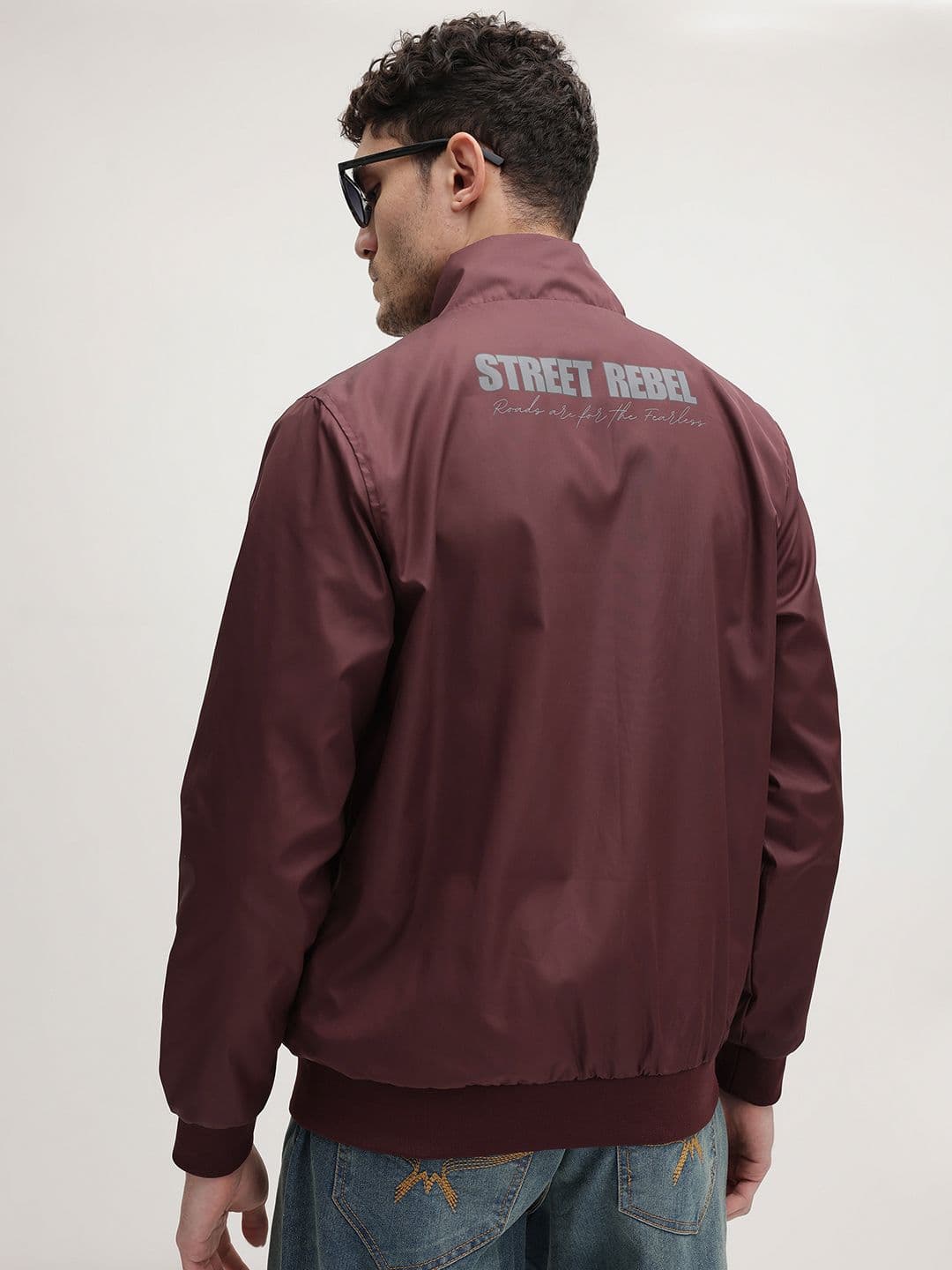 The Roadster Life Co. Typography Printed Mock Collar Bomber Jacket with Embroidered Detail - view 1