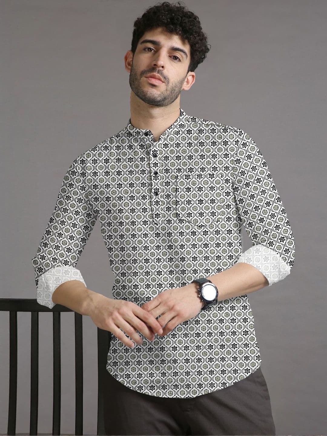 Eleni Trendz Men Digital Printed Mandarin Collar Shirt Style Kurta - view 1