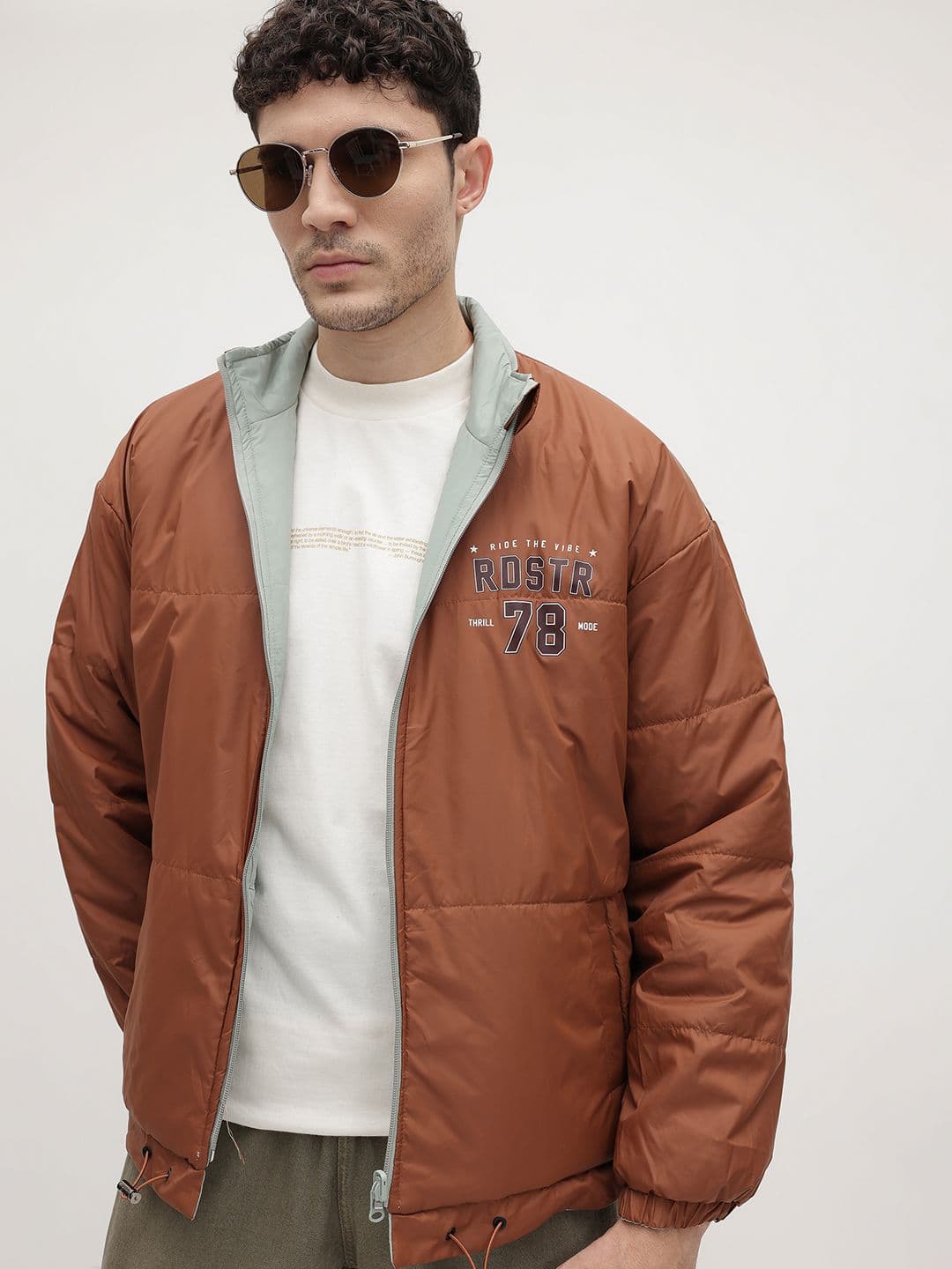 The Roadster Lifestyle Co. Typography Detail Mock Collar Reversible Padded Jacket - view 1