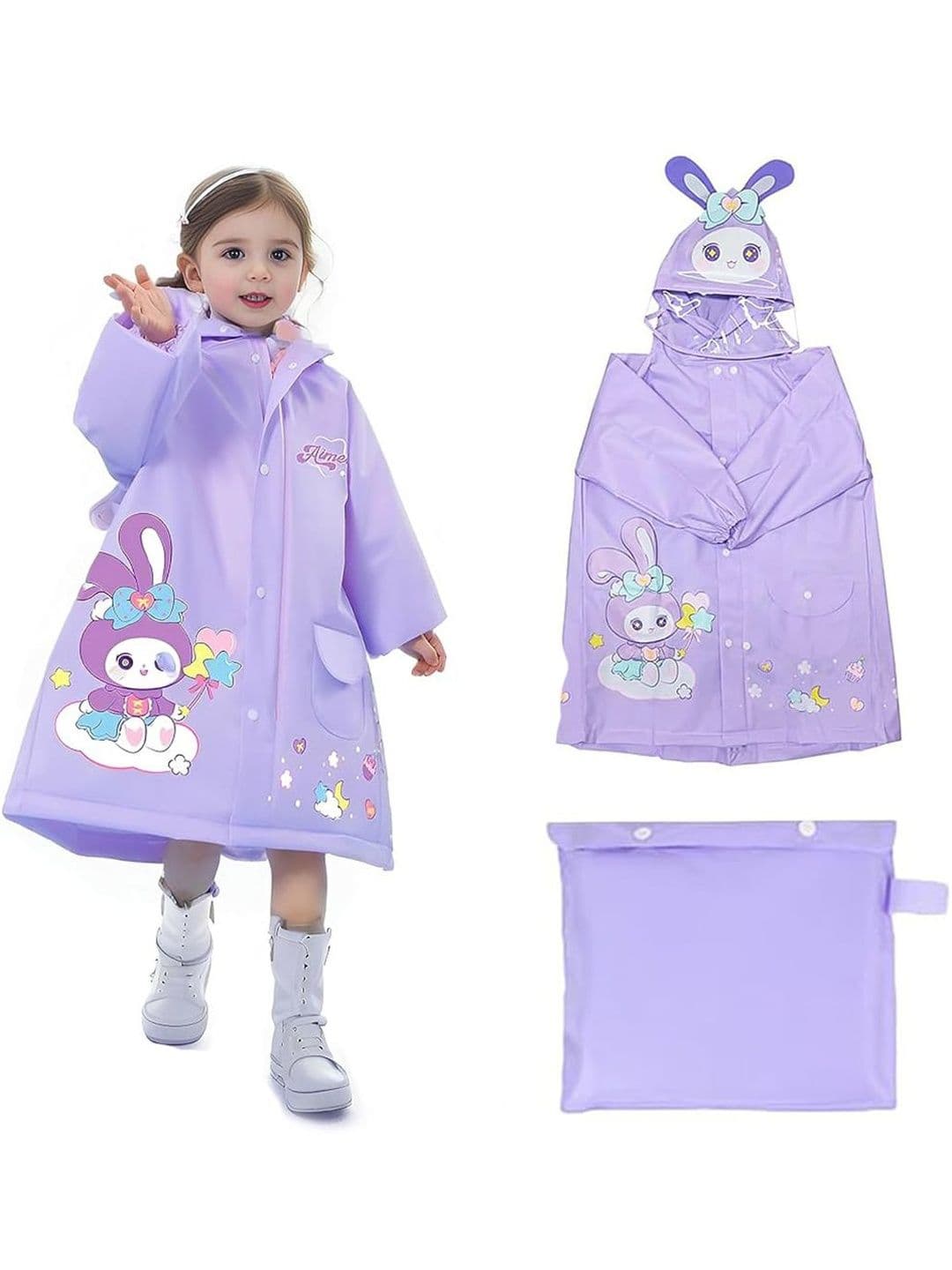 Bold N Elegant Kids Printed 3D Applique Hooded Raincoat - view 1